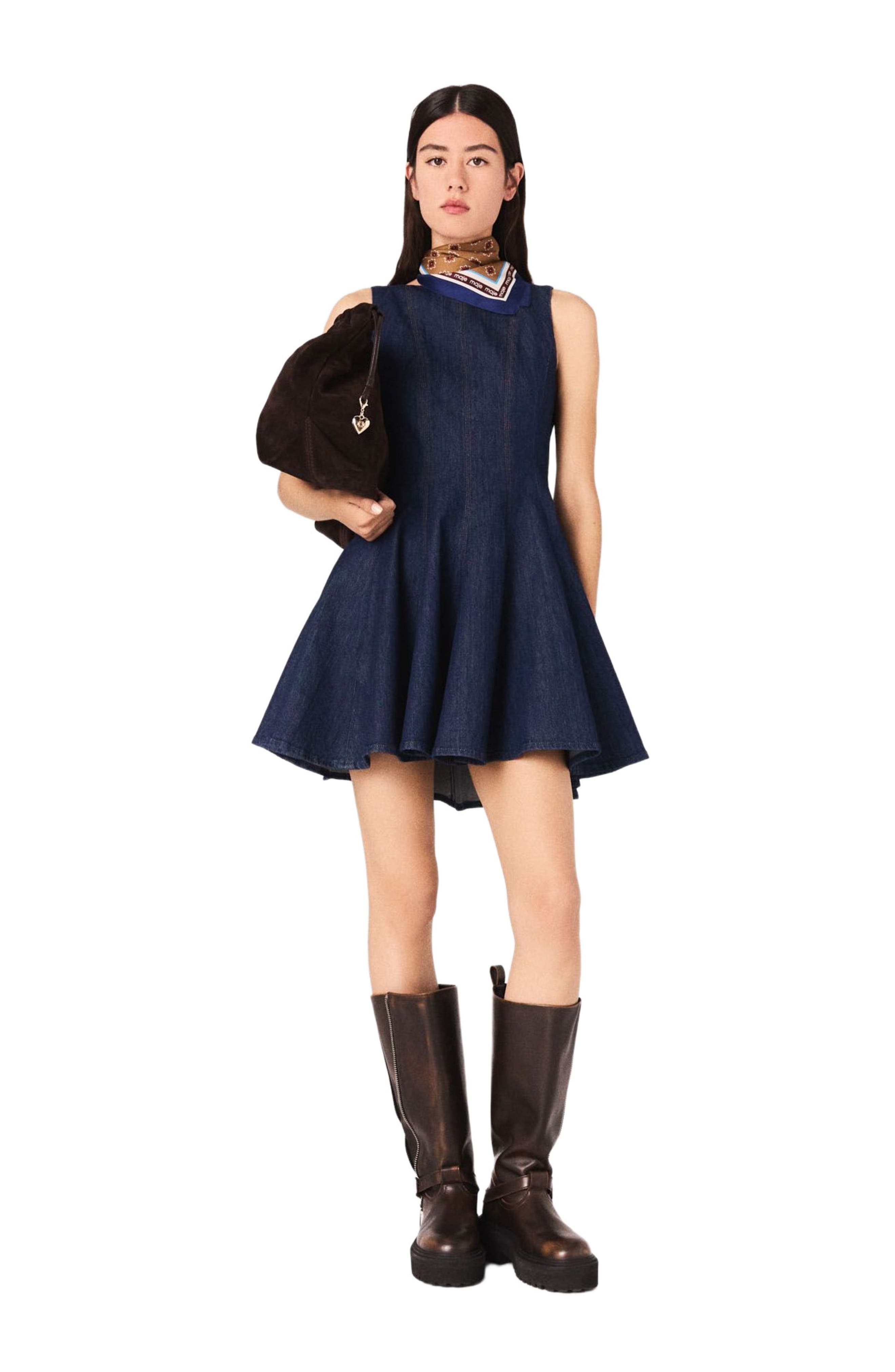 maje Short denim dress with ruffles in Navy at Nordstrom - 9