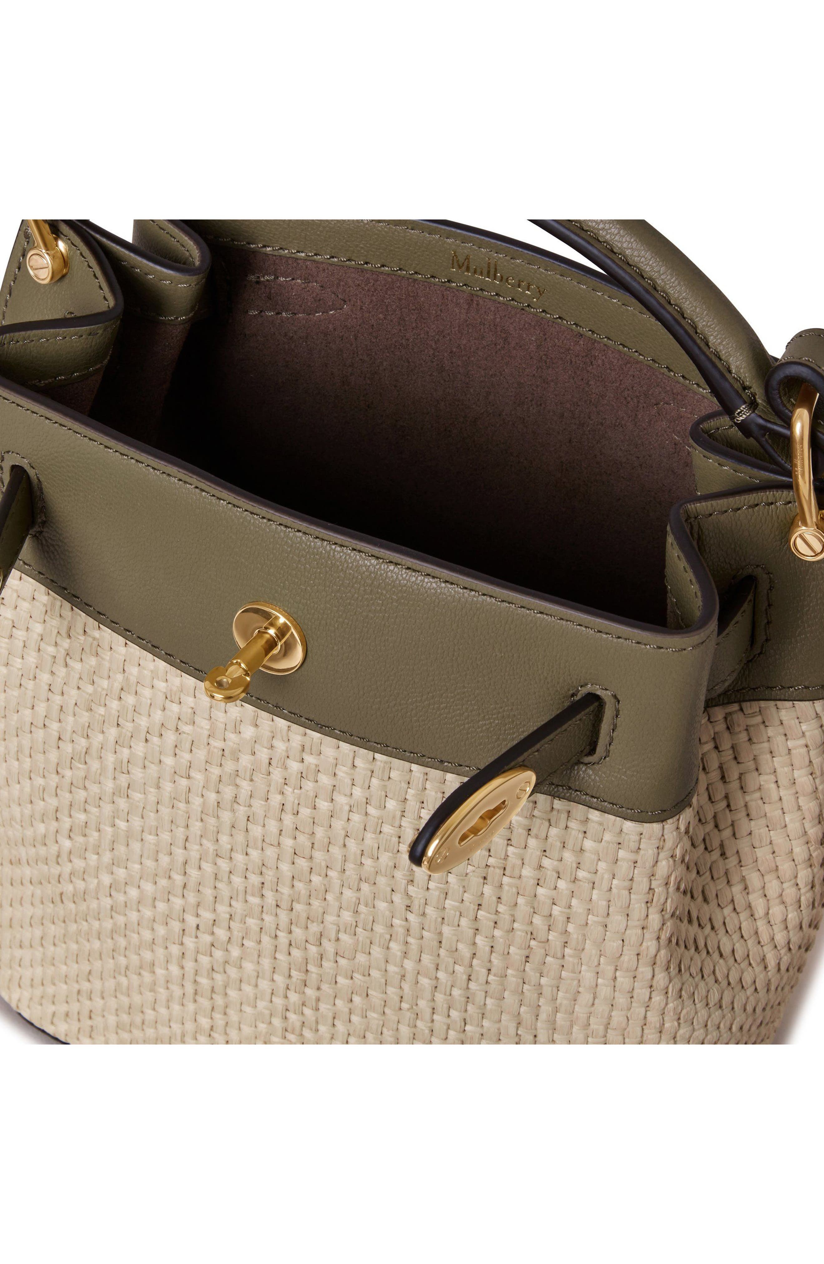 Mulberry Mini Islington Woven Raffia & Leather Bucket Bag in Linen Green/Natural at Nordstrom - 4