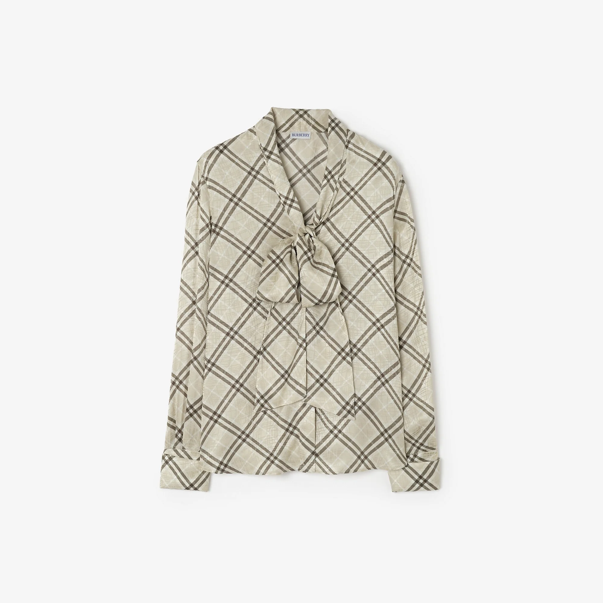 Check Silk Blend Scarf Blouse - 1