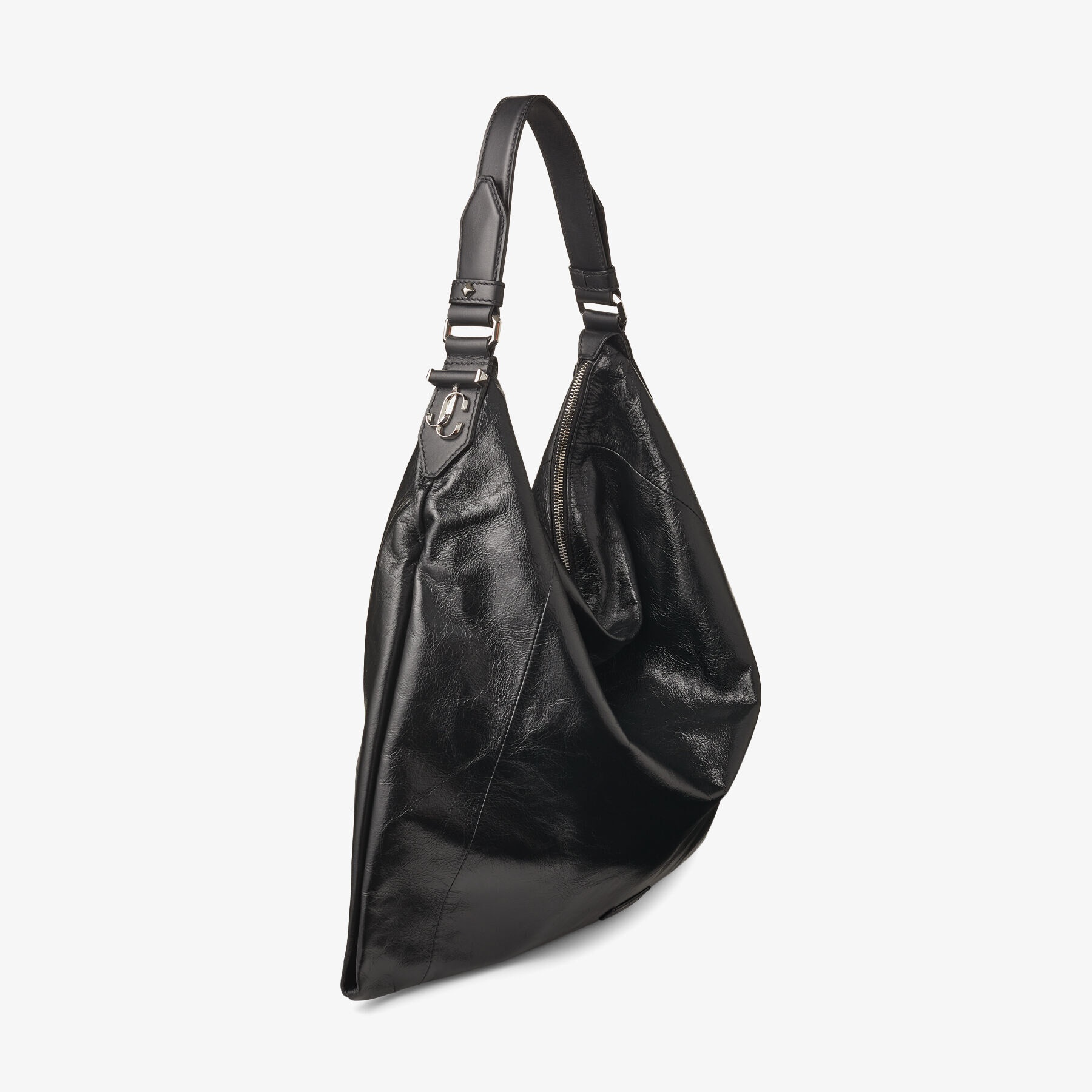 JIMMY CHOO Ana Hobo/S Black Vintage Leather Hobo Handbag