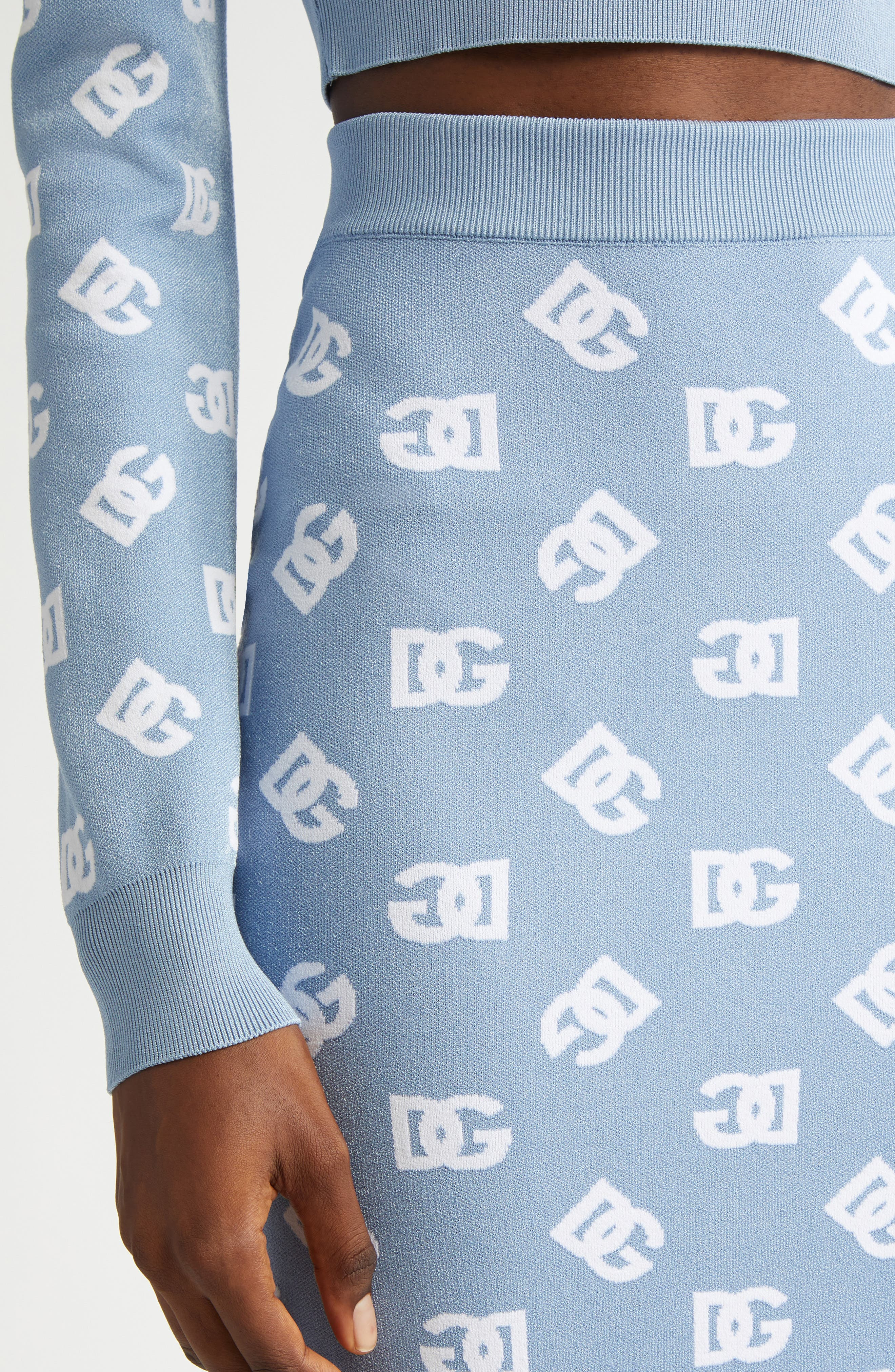 Dolce&Gabbana Logo Jacquard Pencil Skirt in B0143 Celeste Chiaro at Nordstrom - 5