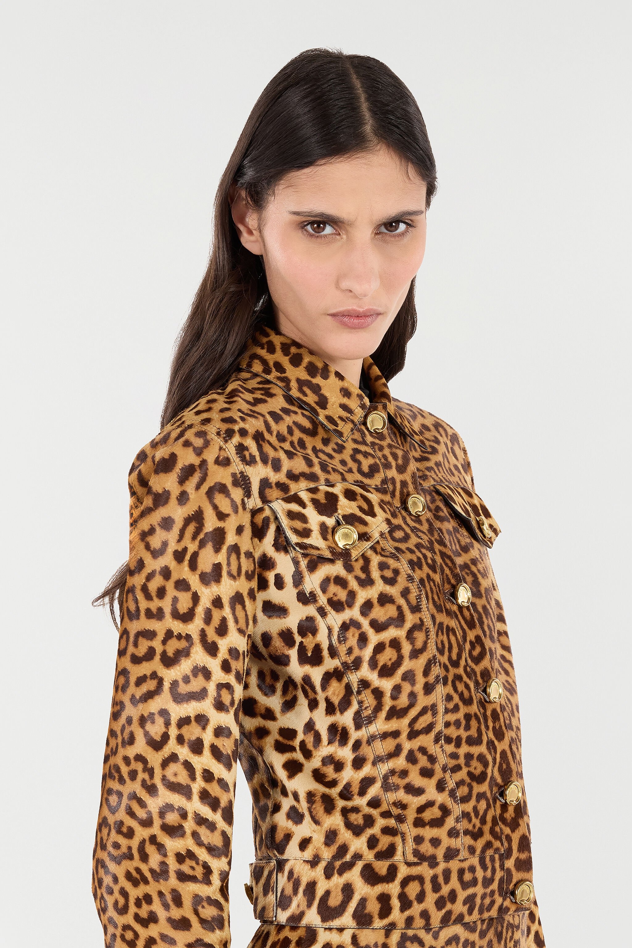 Leather Jacket With Leopard Skin Print - 6