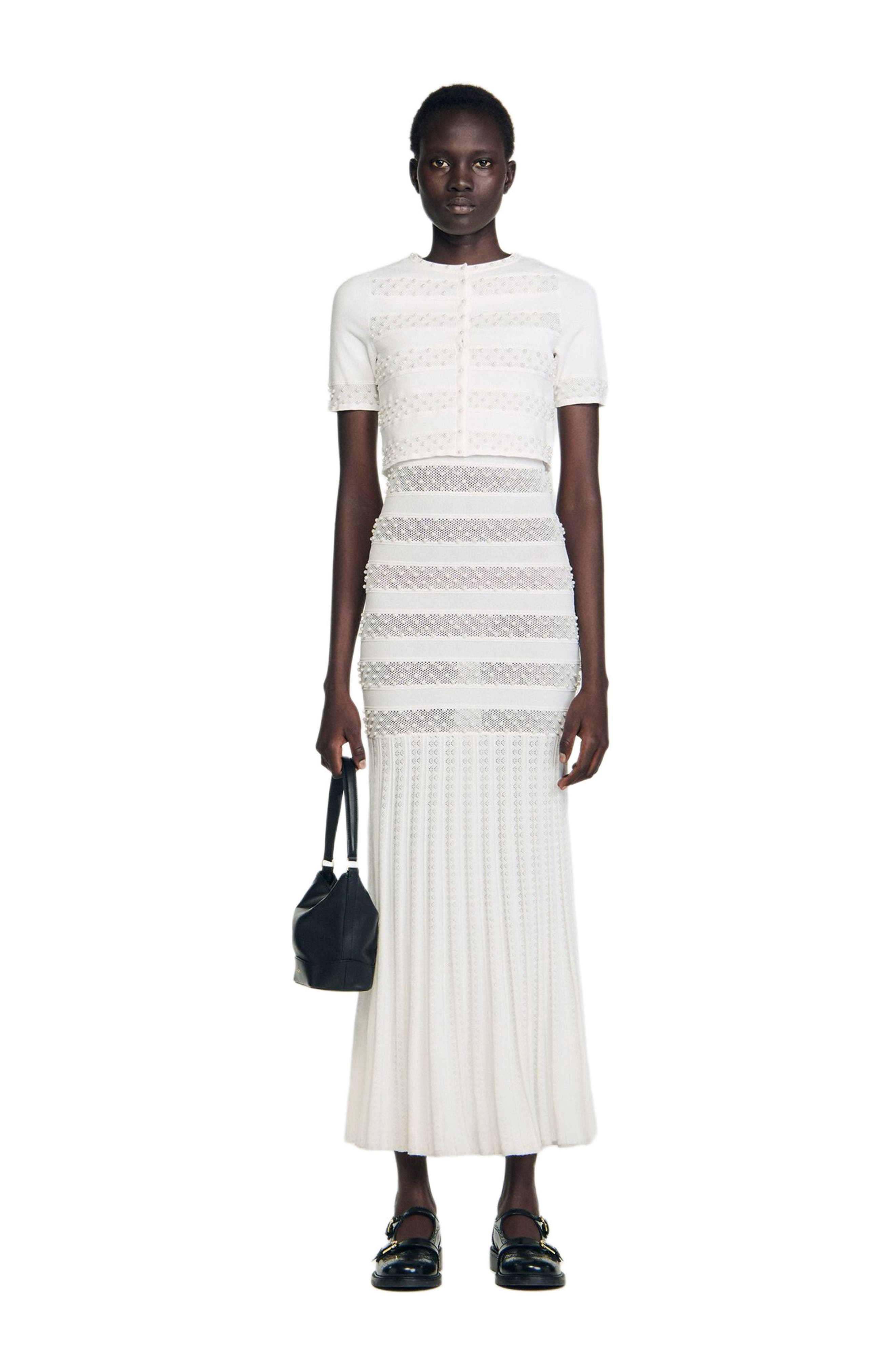 SANDRO Cropped beaded cardigan in Ecru at Nordstrom - 6