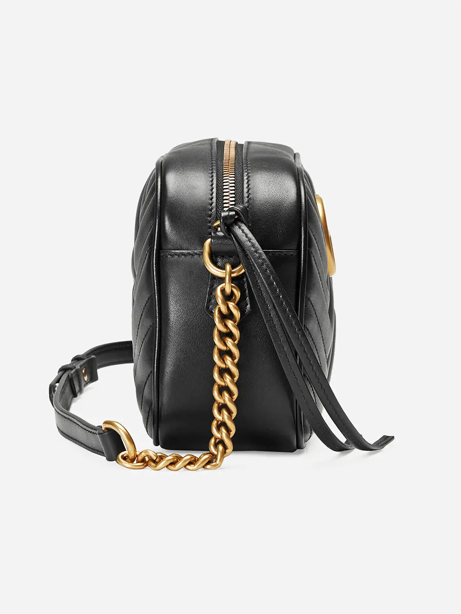 GG Marmont Small Matelassé Zipped Black Leather Shoulder Bag - 6