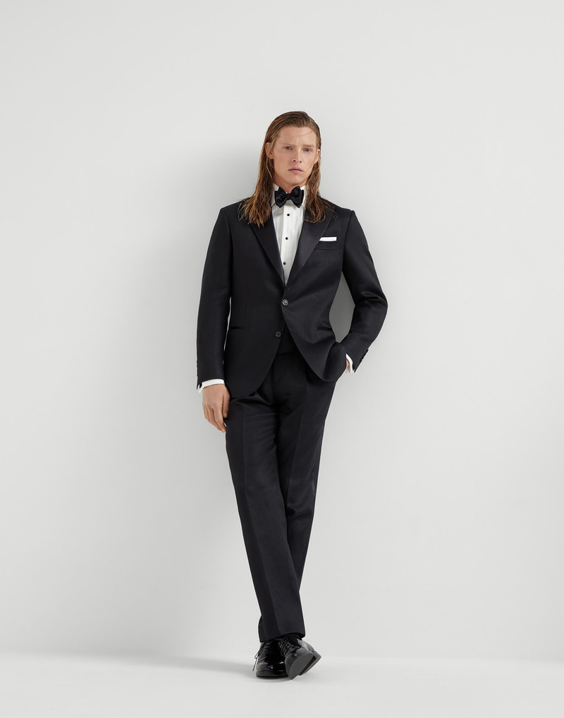 Linen satin tuxedo with peak lapel jacket and trousers with pleat 4
