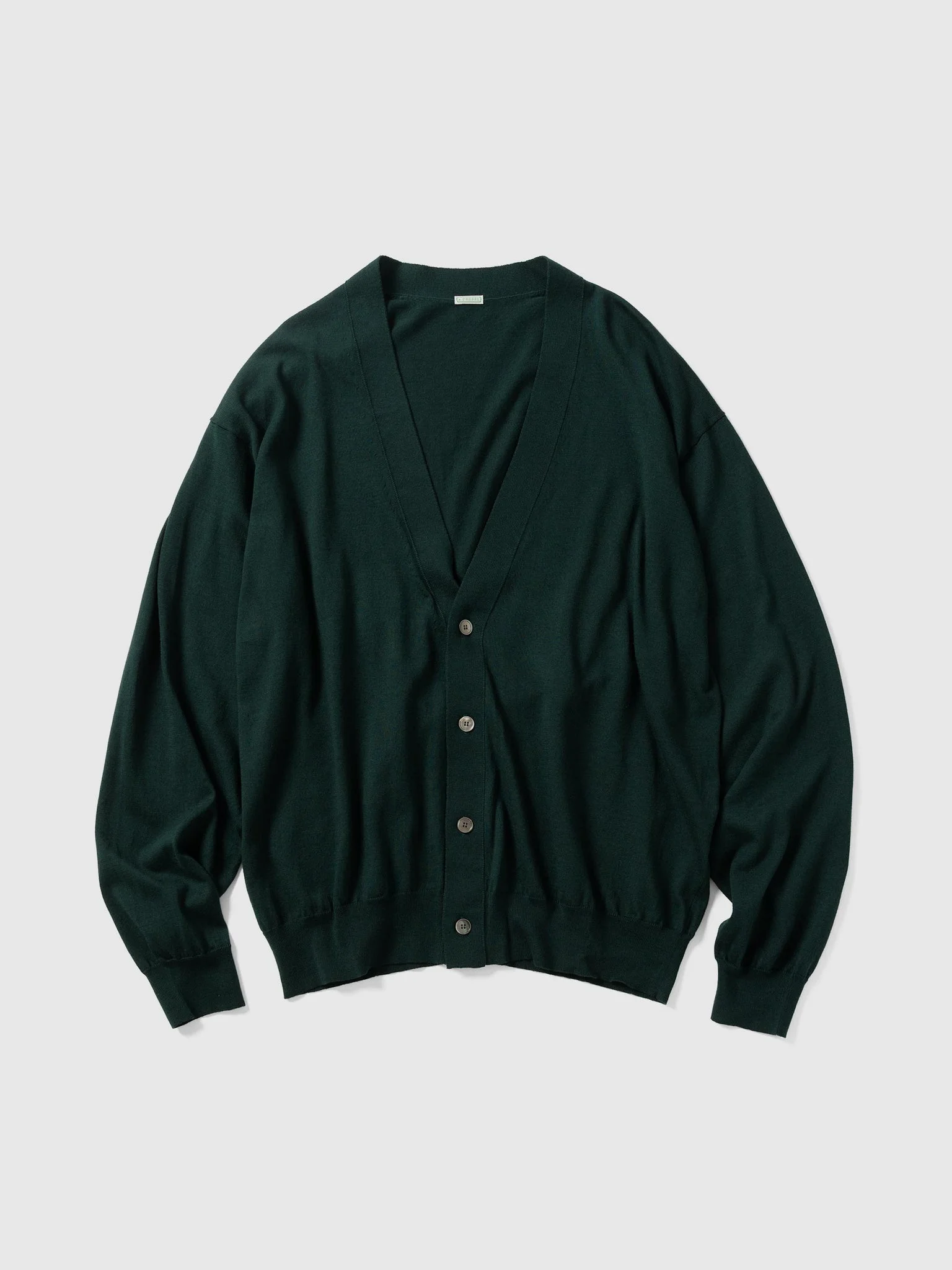 Wool Cotton High Gauge Cardigan Green - 1