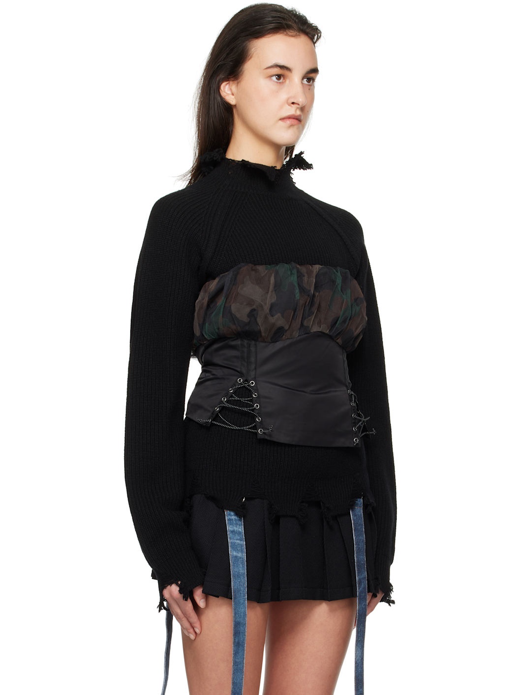 Black Isla Shirred Crop Bustier Top - 2