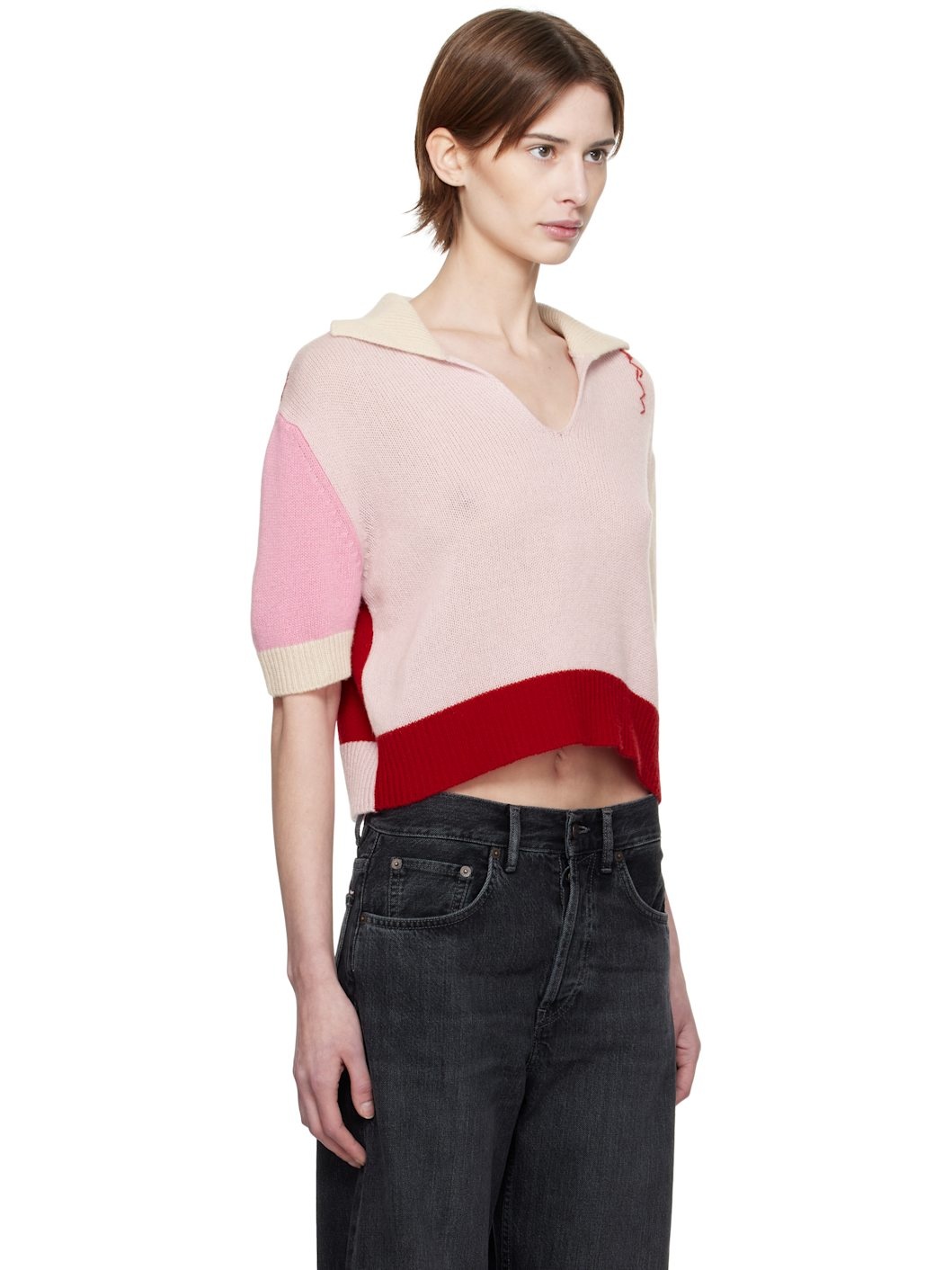 Pink & Red Cashmere Colour Block Polo - 2