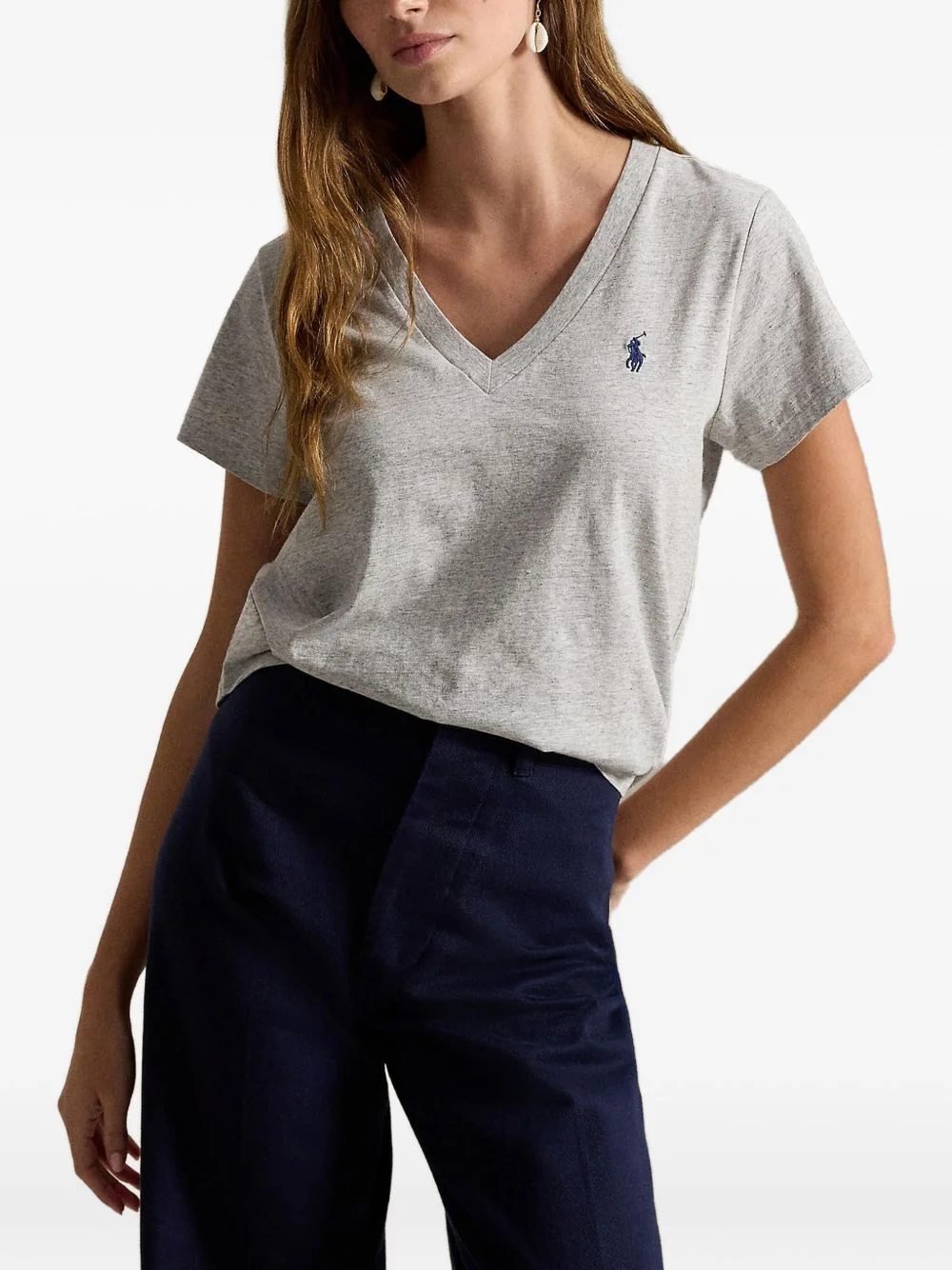 logo-embroidered V-neck T-shirt - 1