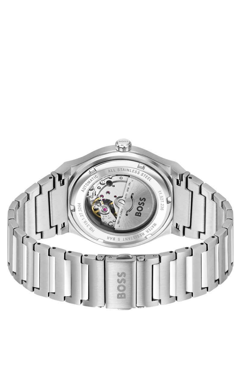 SILVER-TONE AUTOMATIC WATCH WITH WHITE GROOVED DIAL 3