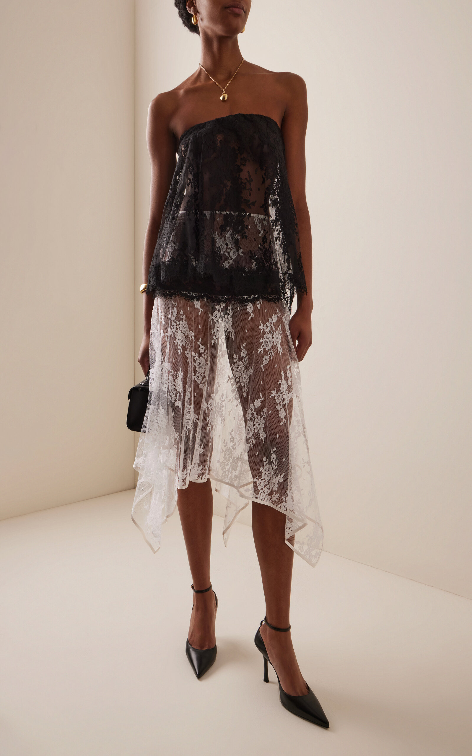 Asymmetrical Cotton-Blend Lace Midi Skirt white - 2