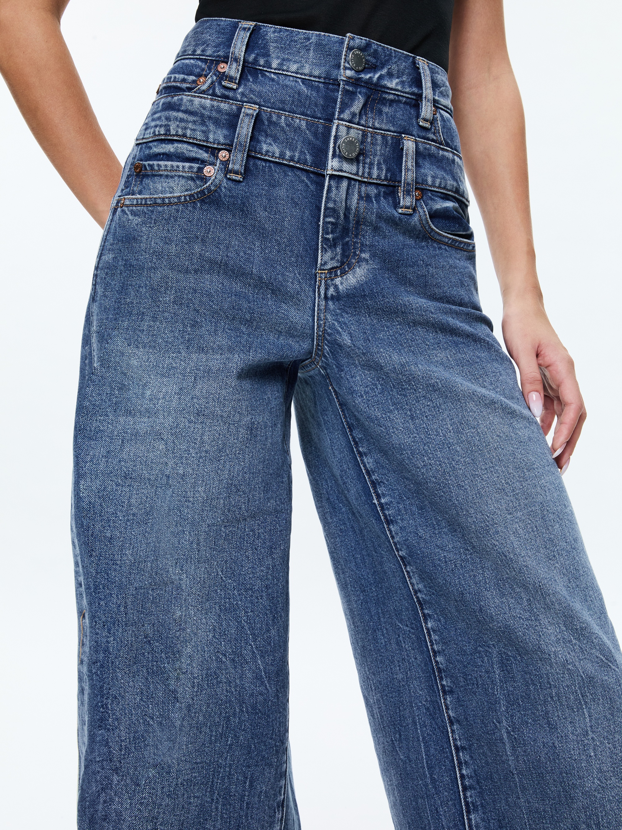 Alice + Olivia HIGH RISE DOUBLE WAISTBAND COOL JEAN | REVERSIBLE