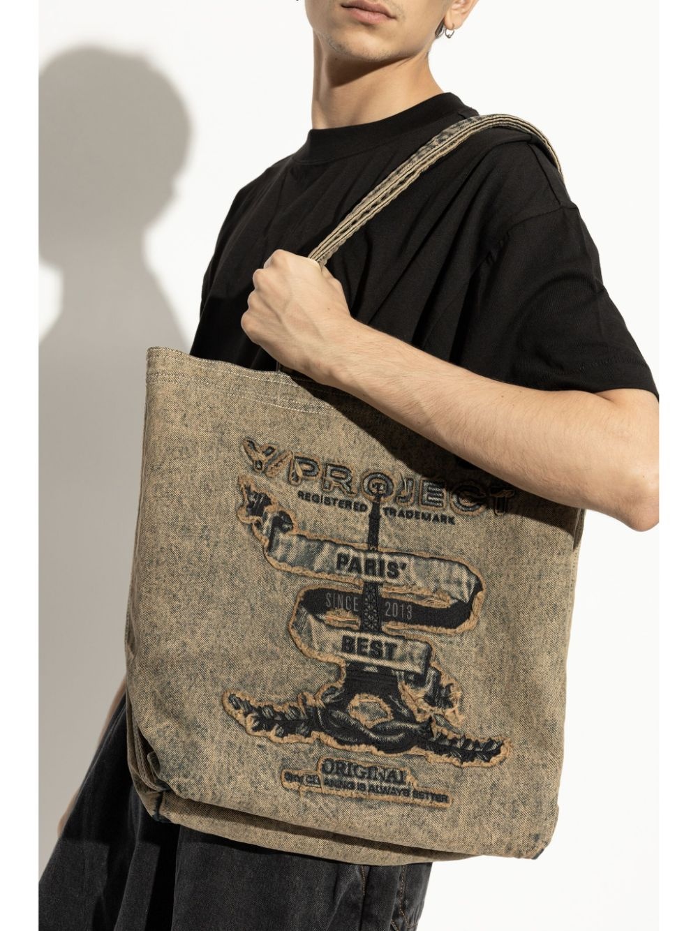 Paris' Best distressed denim tote bag - 3