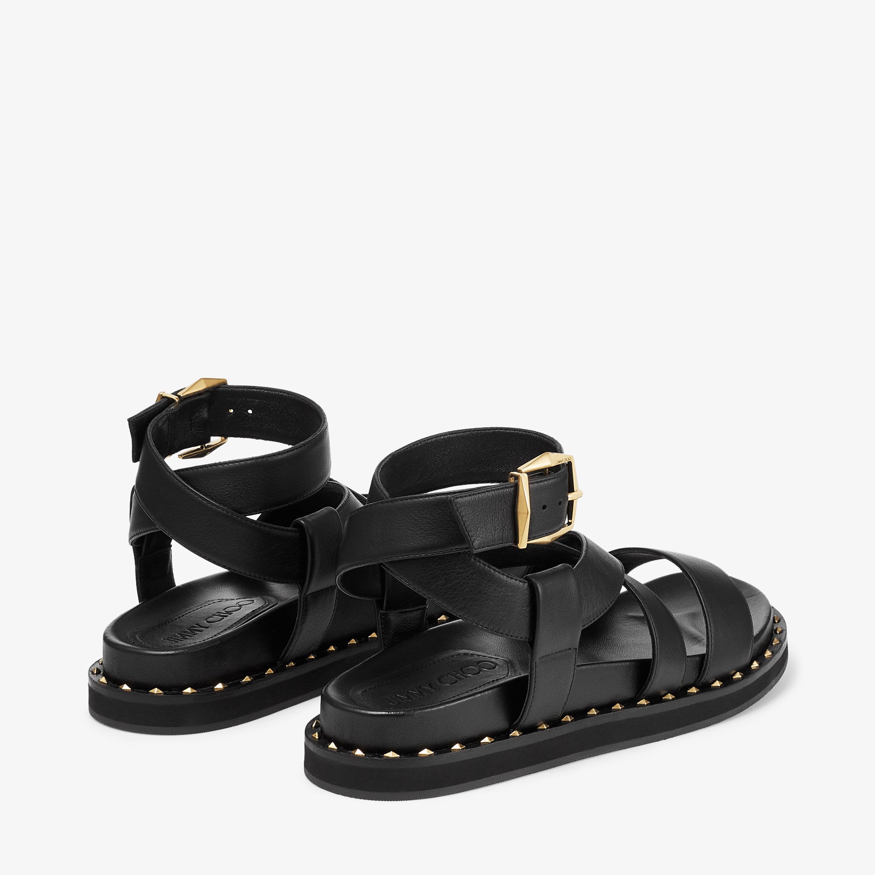 JIMMY CHOO Blaise Flat Black Leather Sandals | REVERSIBLE