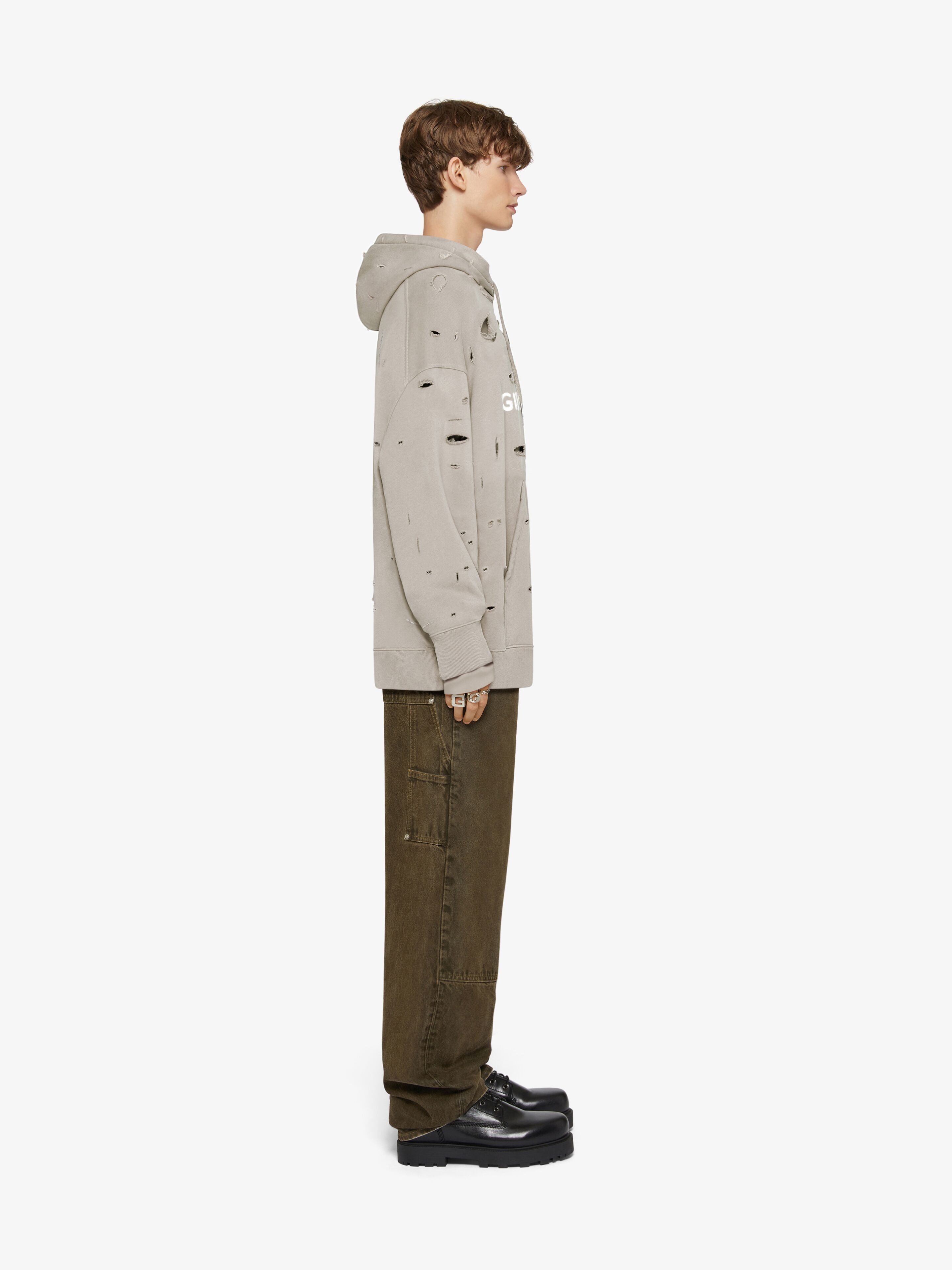 GIVENCHY OVERSIZED HOODIE IN DESTROYED FLEECE - 3