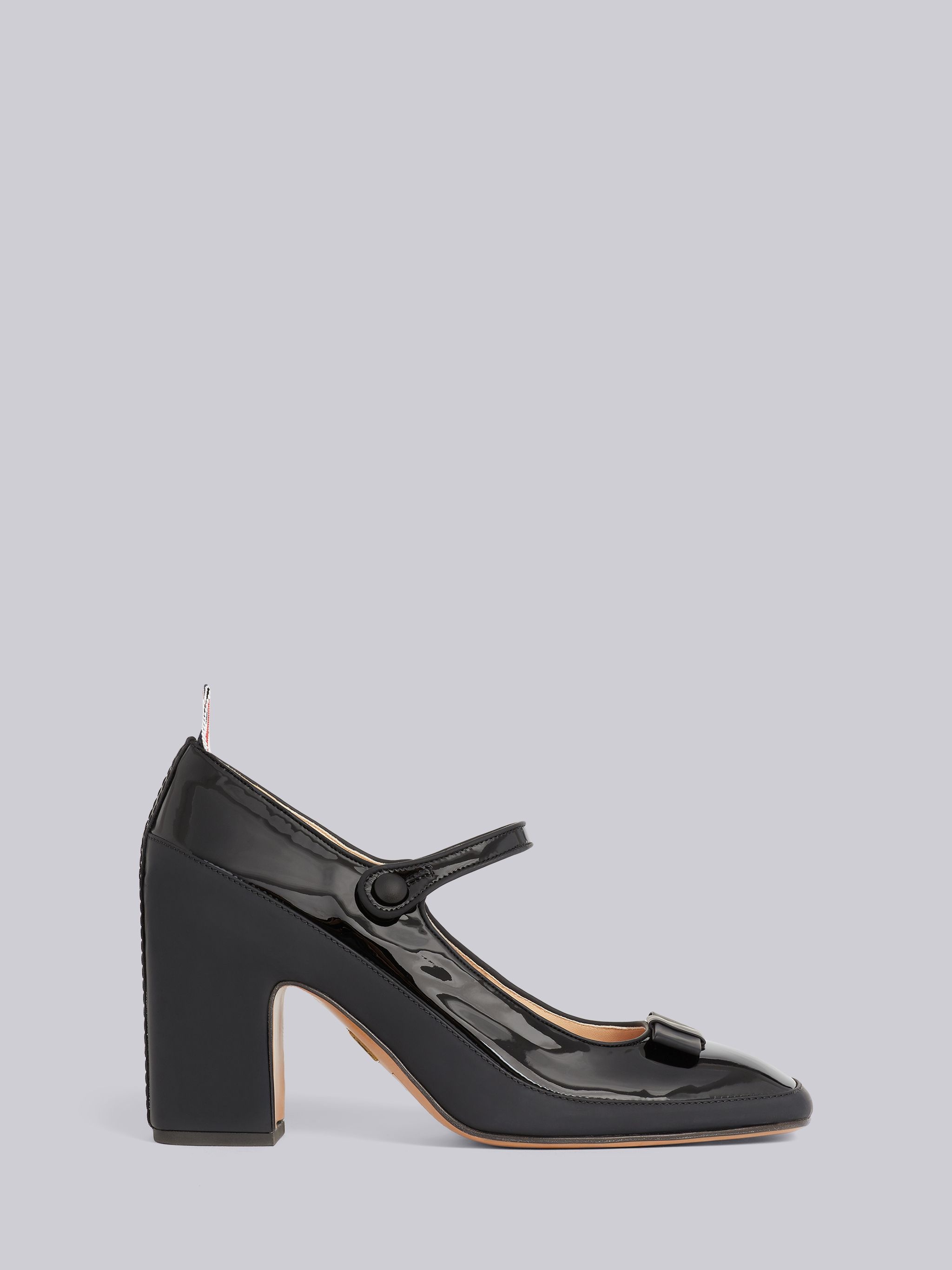 Black Soft Patent Leather 75mm Block Heel Tennis Mary Jane - 1