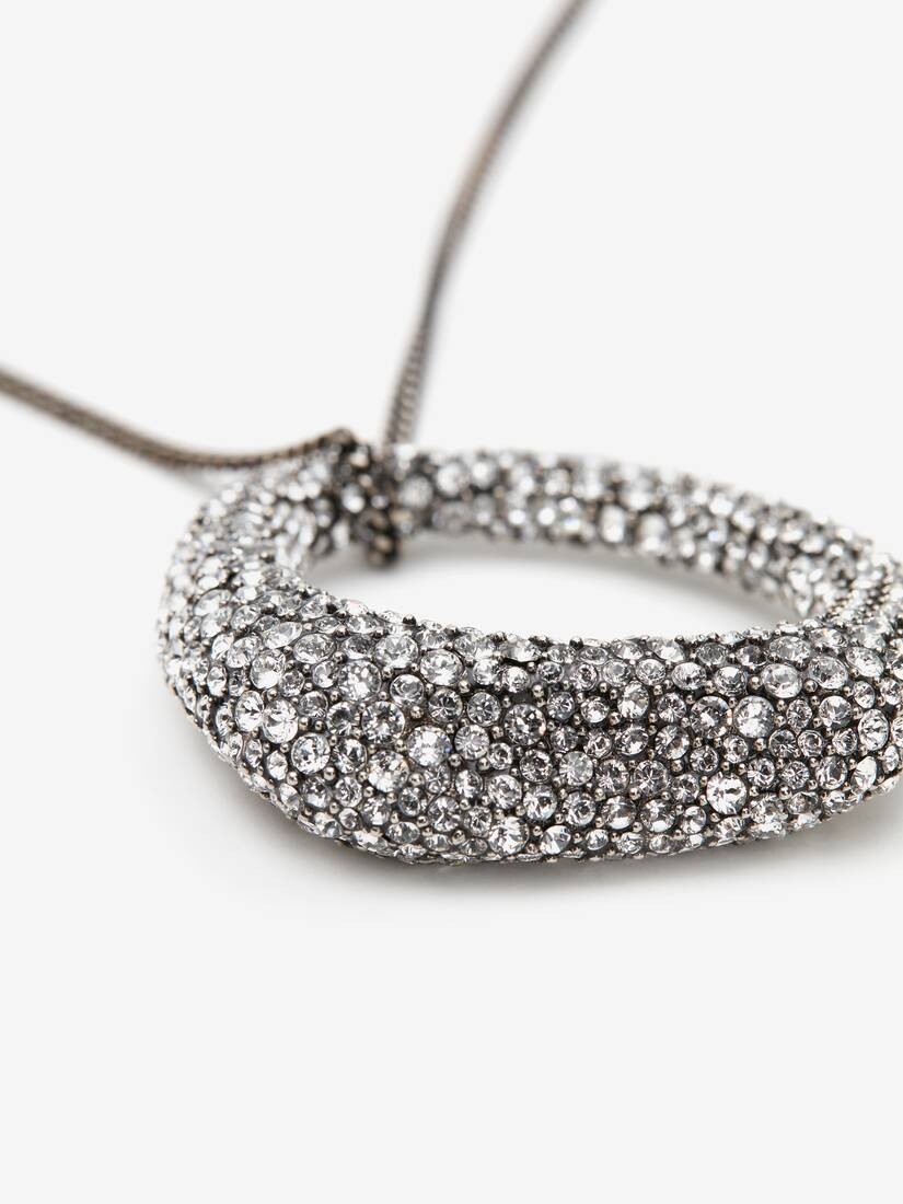 Women's Pave Long Necklace in Antique Silver - 3