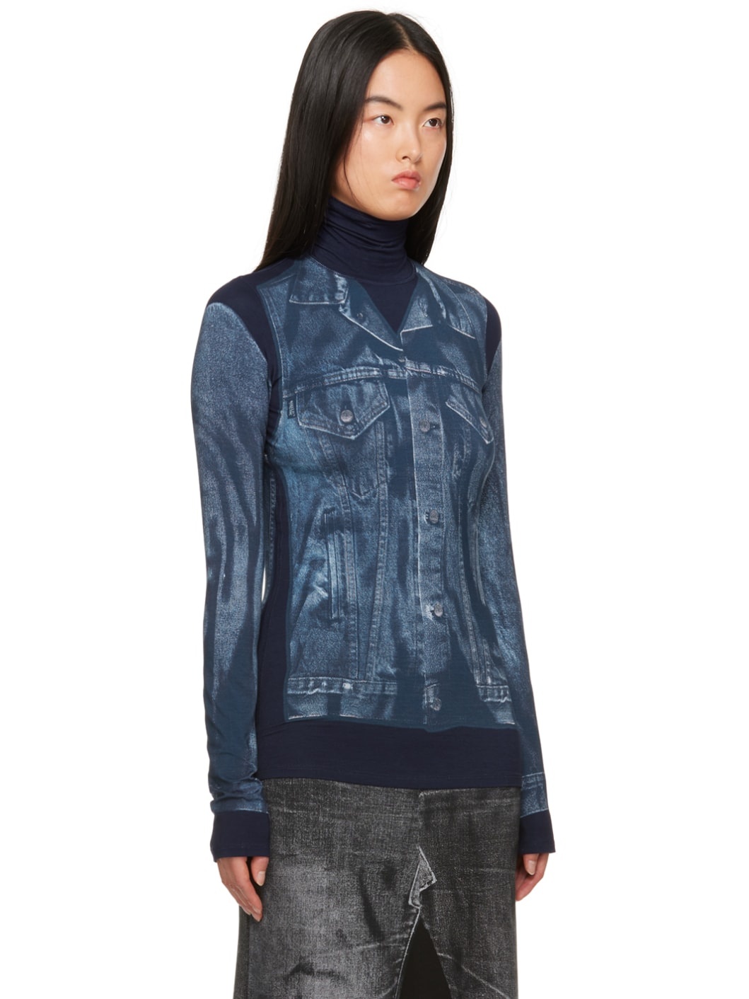 Blue Trompe L'œil Turtleneck - 2