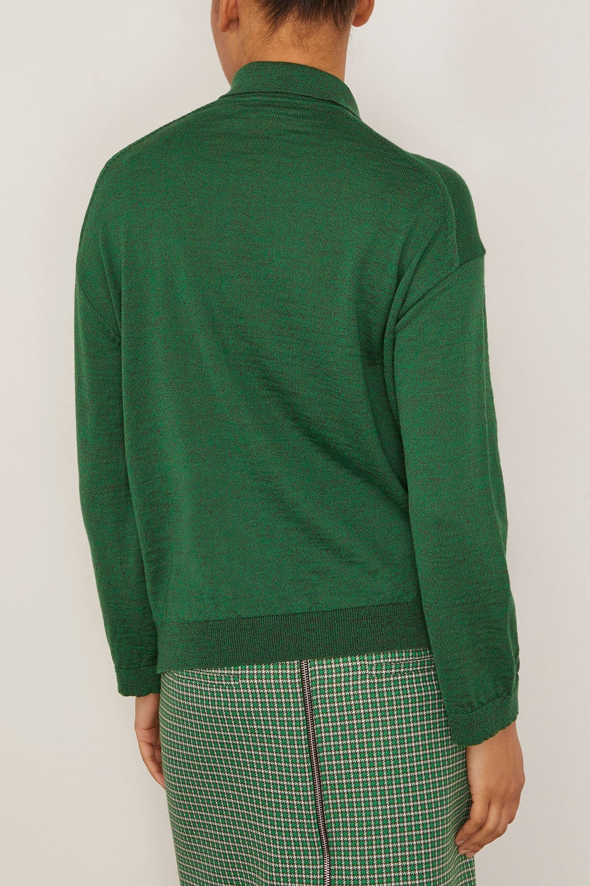 Polo Neck Merino Wool Cut-Out Knit Sweater in Dark Green Melange - 4