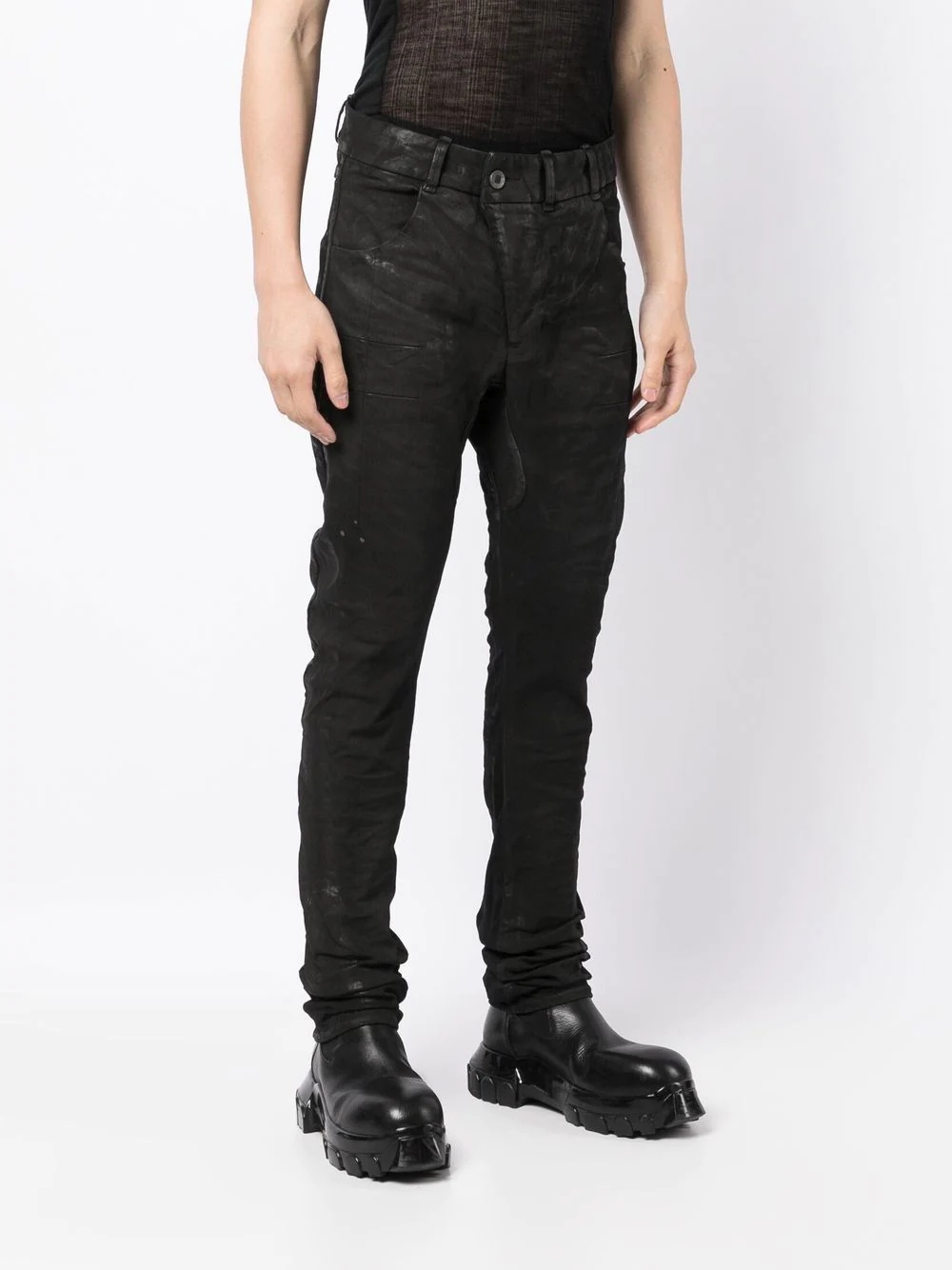 slim-cut coated-finish trousers - 3