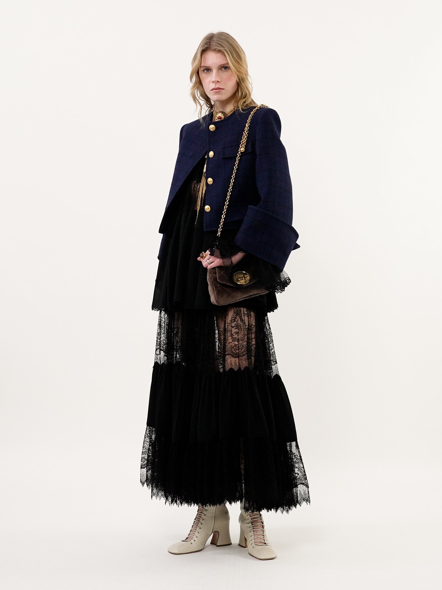 BOXY COLLARLESS JACKET IN WOOL CHECK - 5