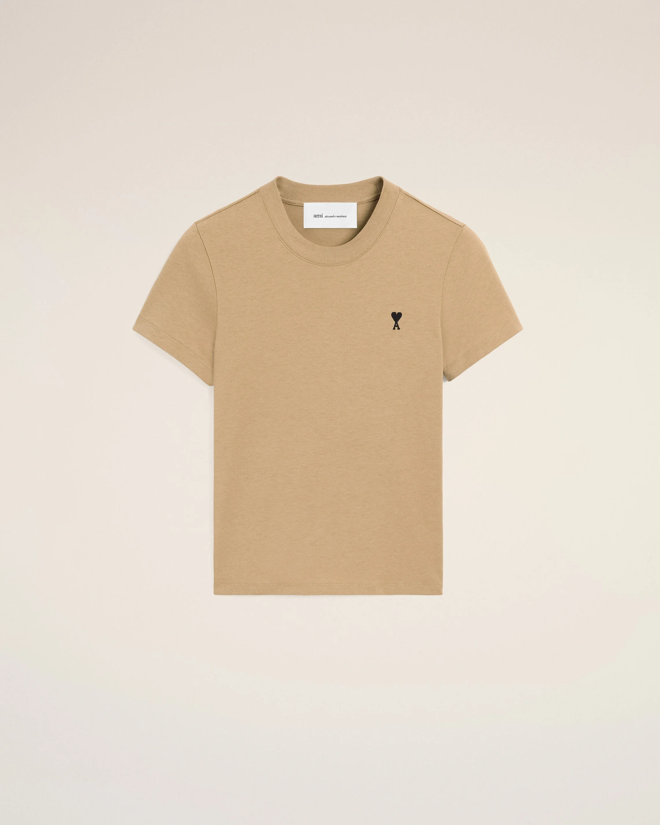 BEIGE COTTON T-SHIRT WITH AMI DE COEUR - 1