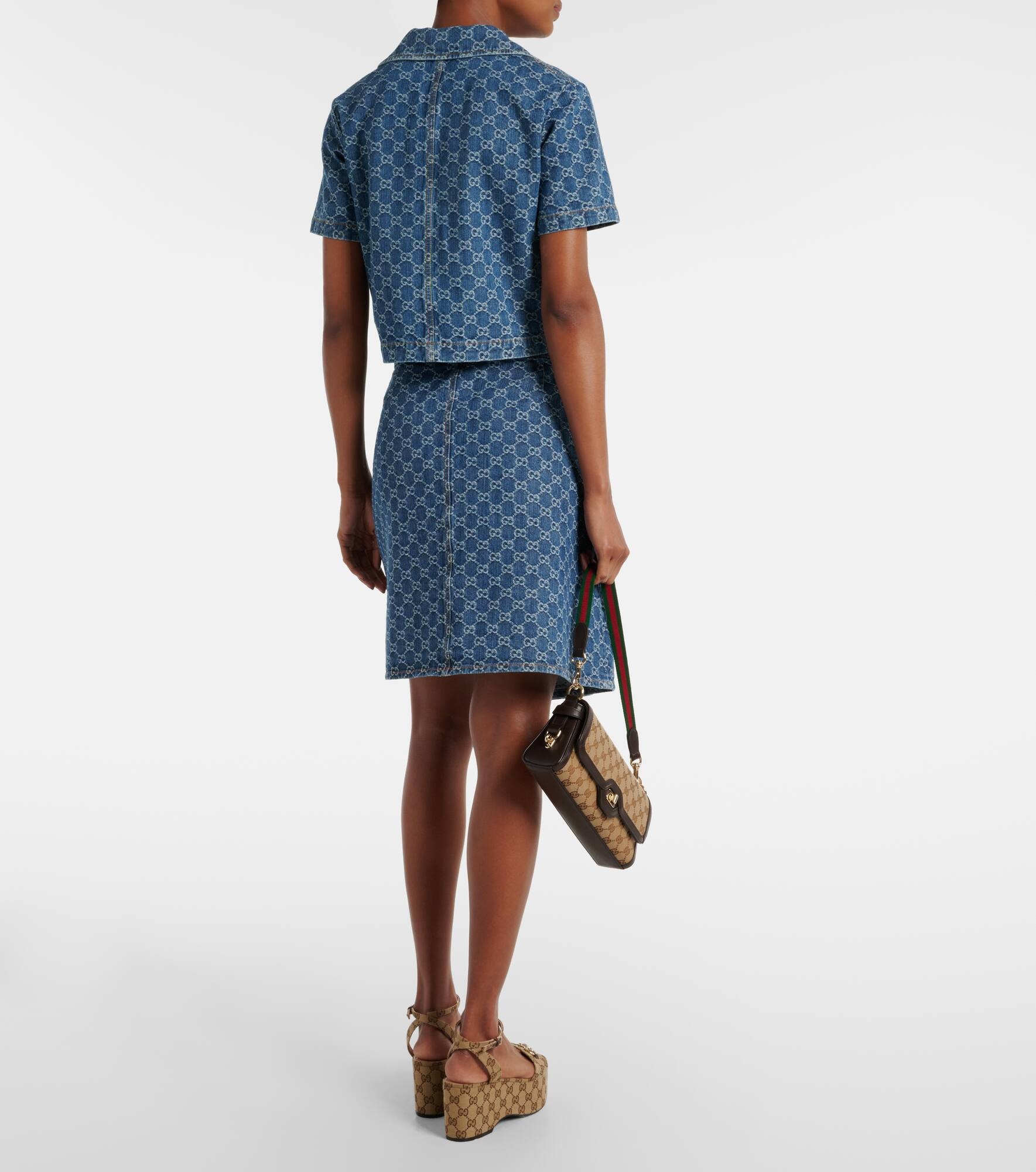 GG pleated denim jacquard midi skirt - 3