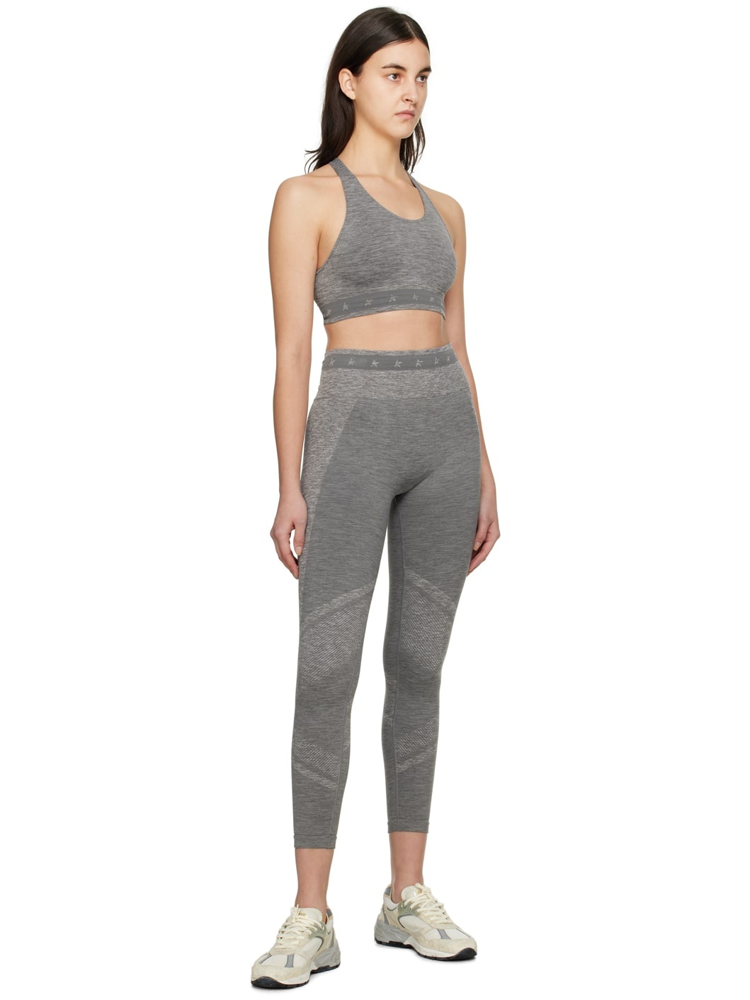 Women's gray melange leggings with mixed stitching