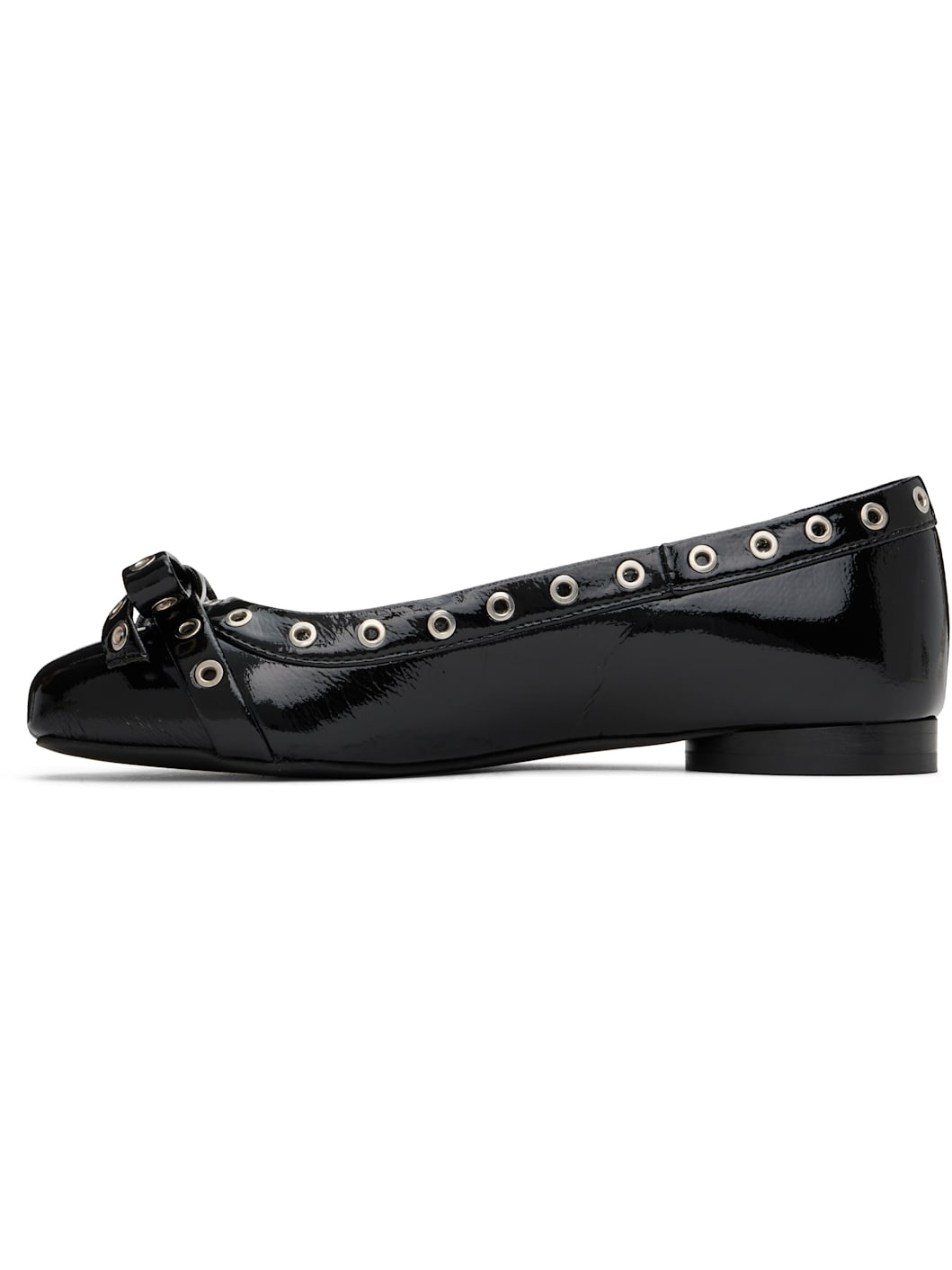 Black Eyelet Bow Ballerina Flats - 3