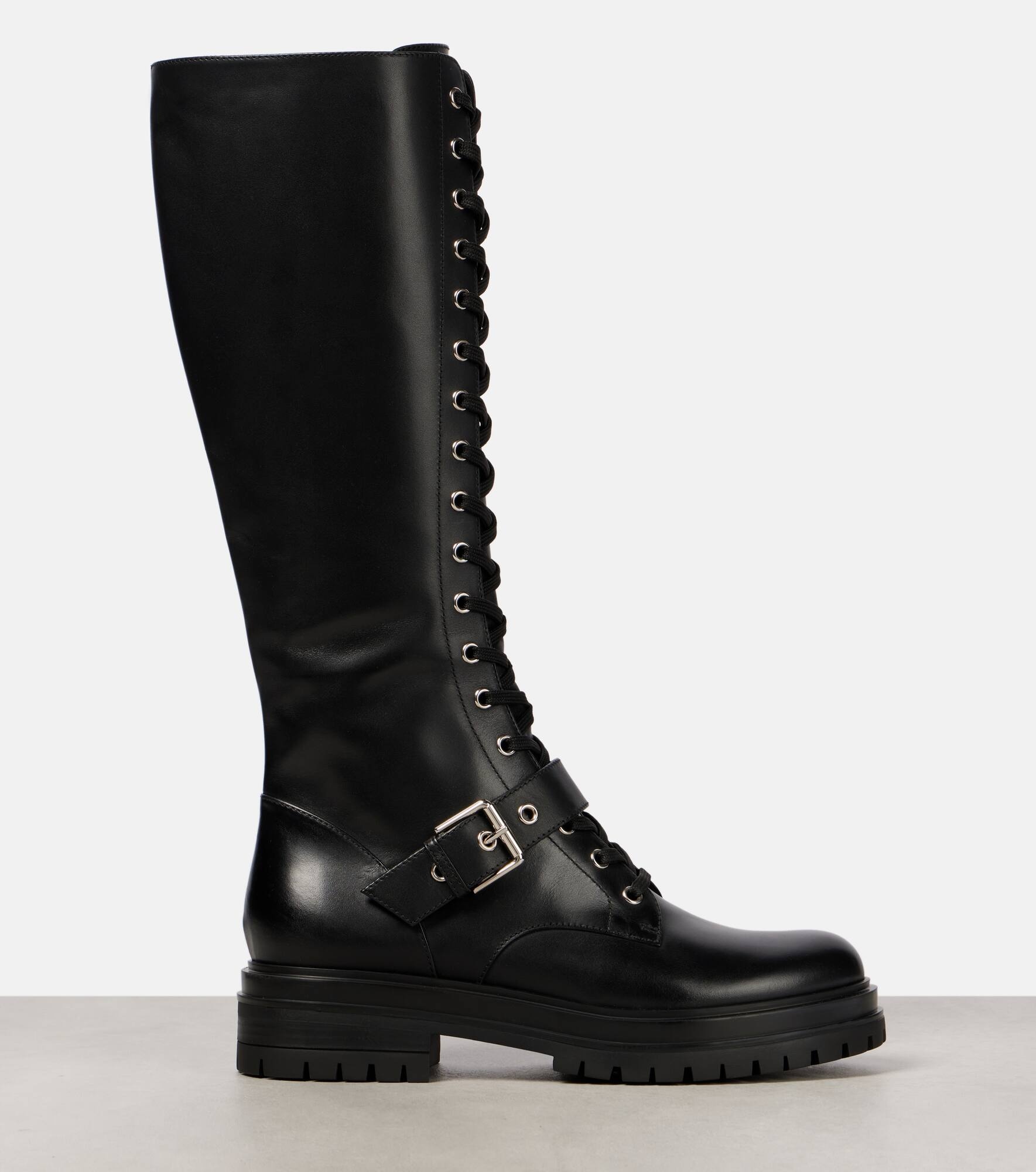 Lace-up leather knee-high boots - 4