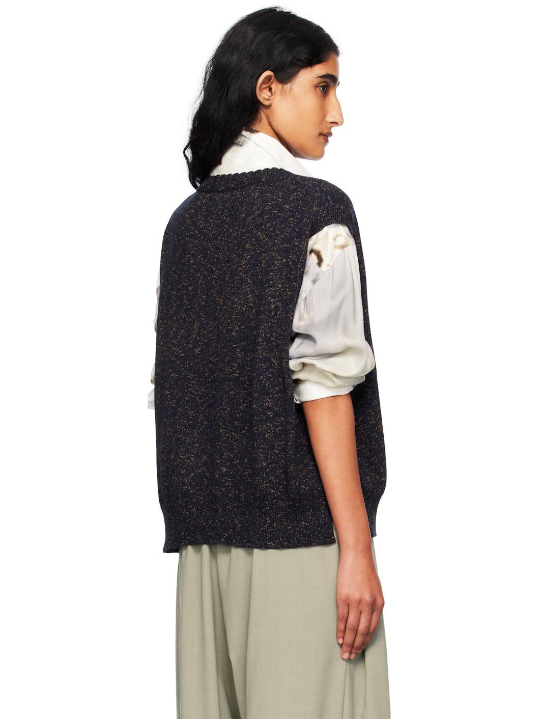 Navy Flecked Cotton Waistcoat Cardigan - 3