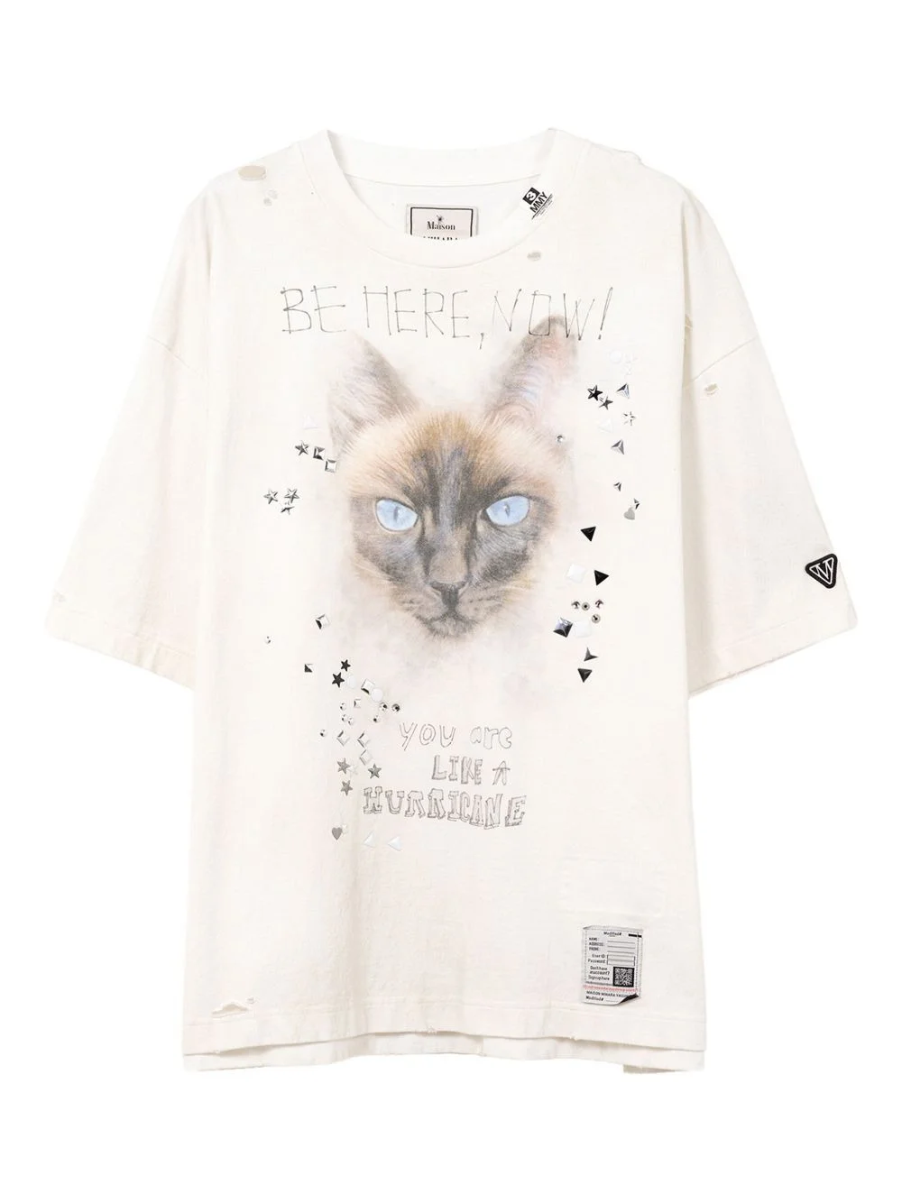 cat-print distressed T-shirt - 1