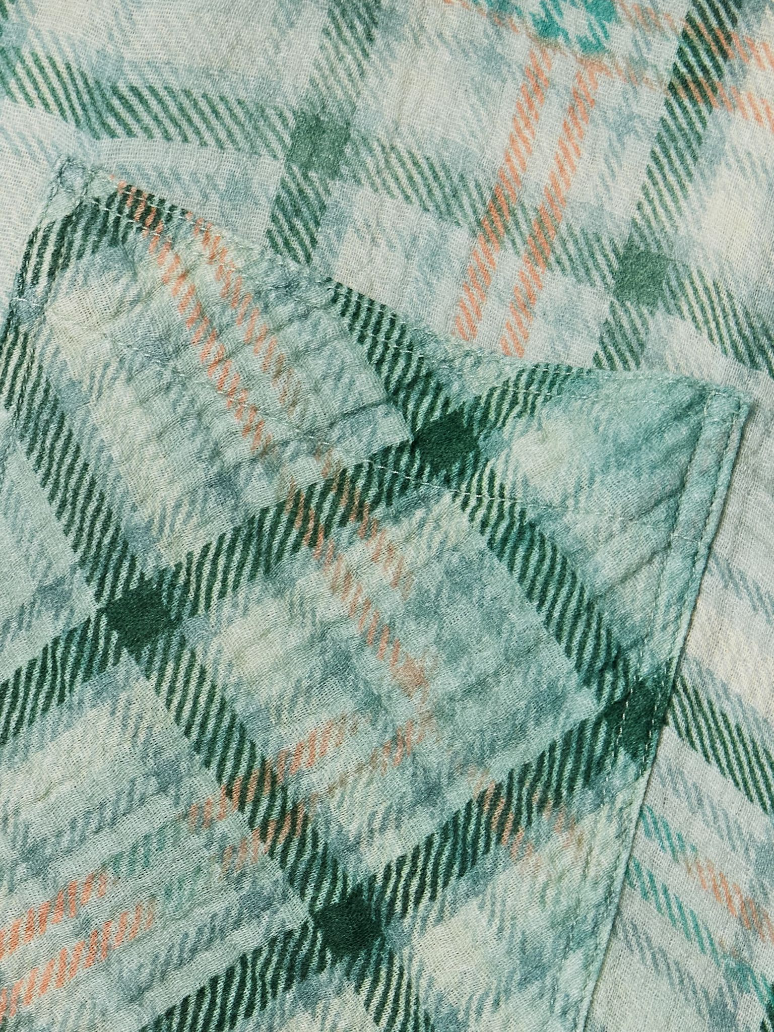 Drop Neck checked slub cotton shirt Multi - 5