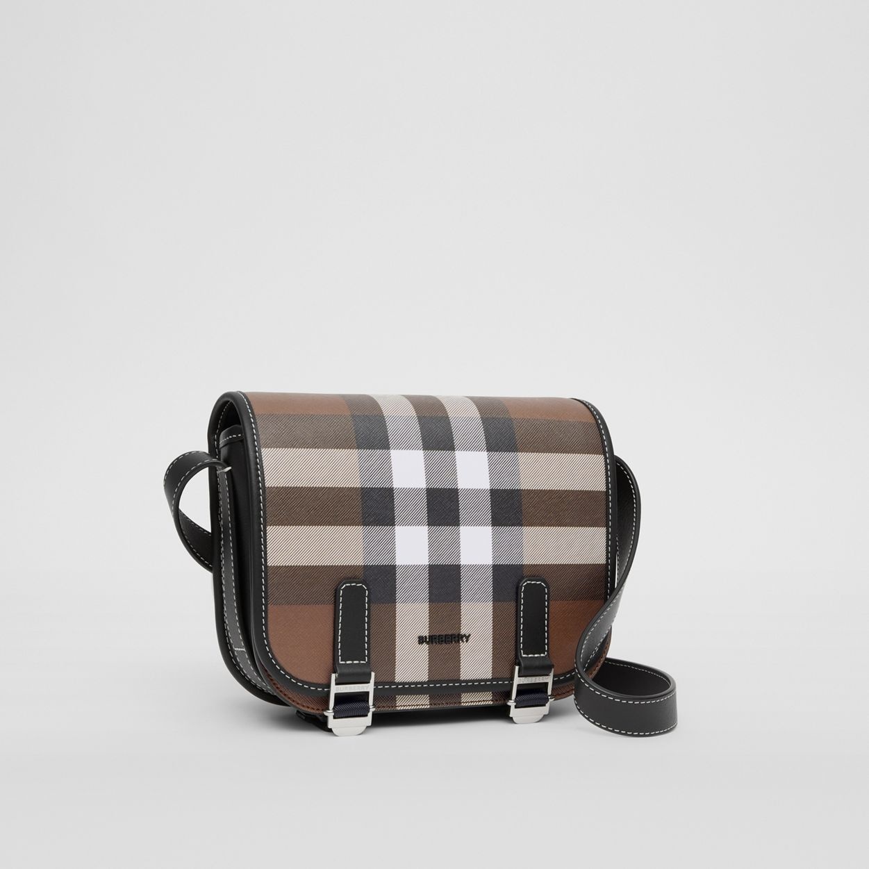 Check Print and Leather Messenger Bag - 9