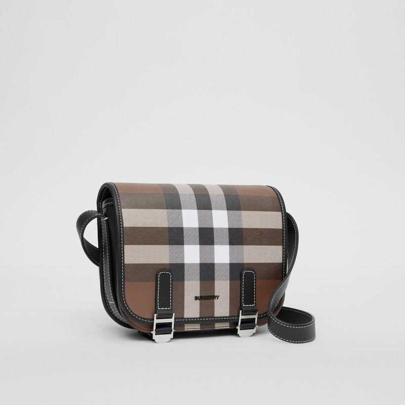 Check Print and Leather Messenger Bag 9