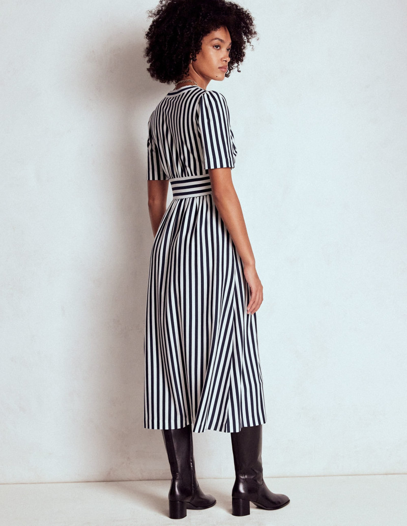 Natalia Jersey Tea Dress-French Navy, Ivory Stripe 4