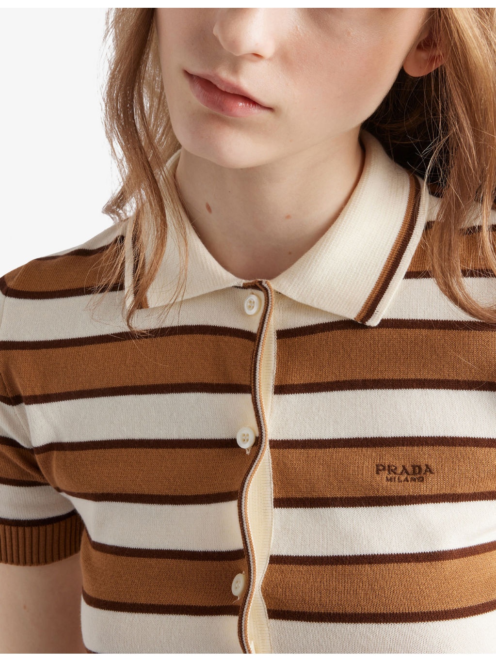 Short-Sleeve Stripe Cotton Knitted Cardigan - 5