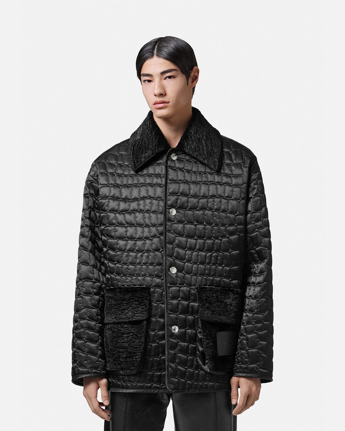 Croc-Effect Quilted Blouson Jacket - 3