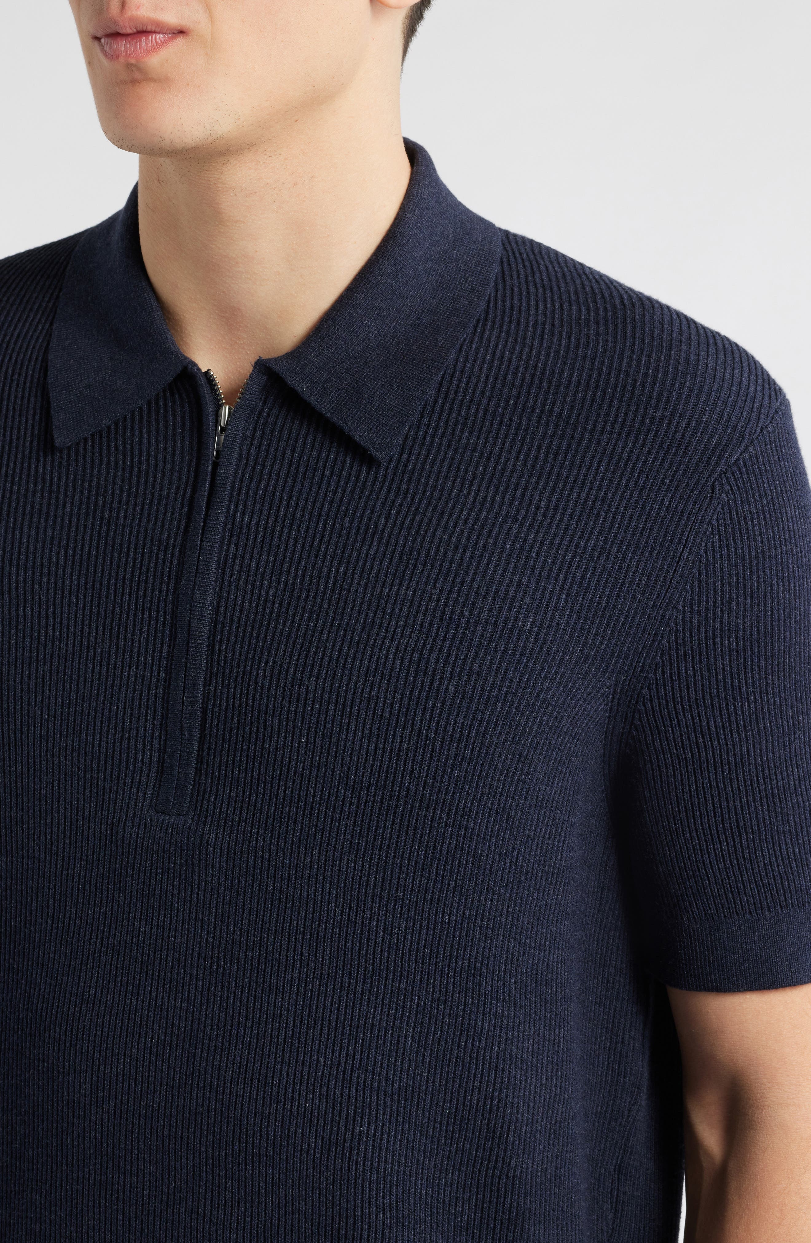 NN07 Hansie 6600 Organic Cotton Quarter Zip Sweater Polo in Navy Melange at Nordstrom - 4
