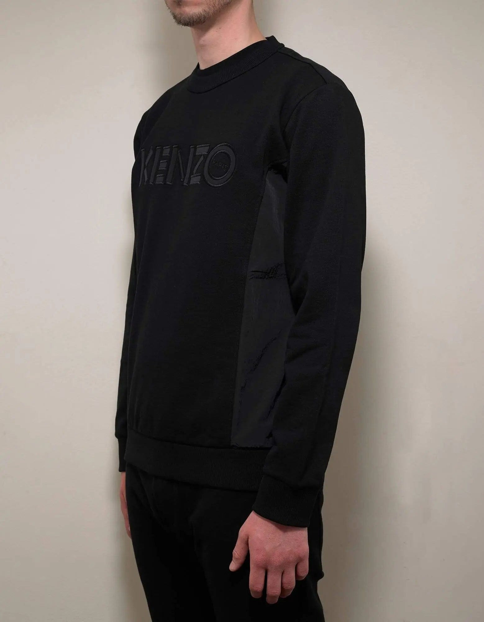 Kenzo Black Nylon Panel Logo Sweatshirt - 4