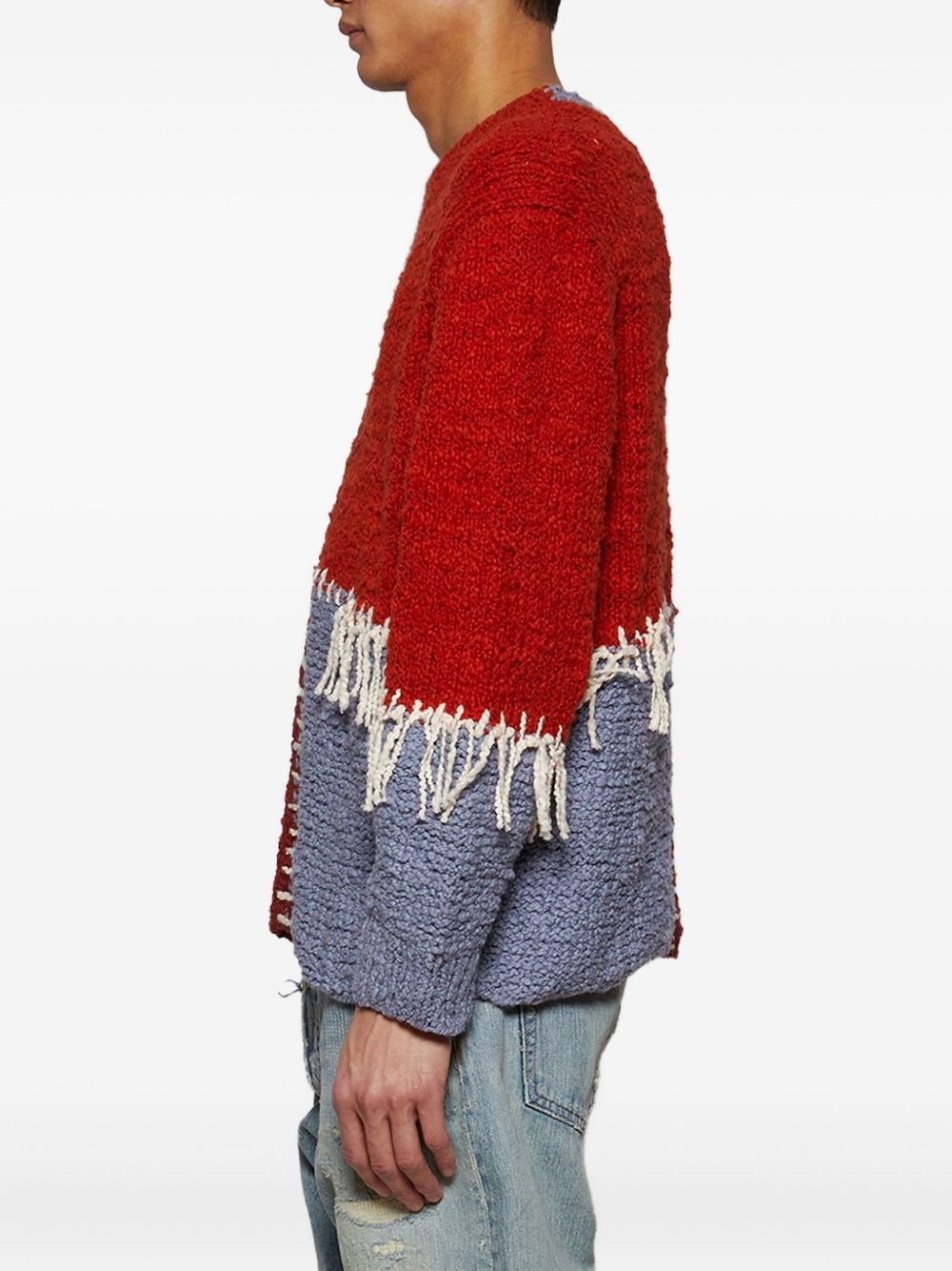 fringe-embellished patchwork sweater - 4