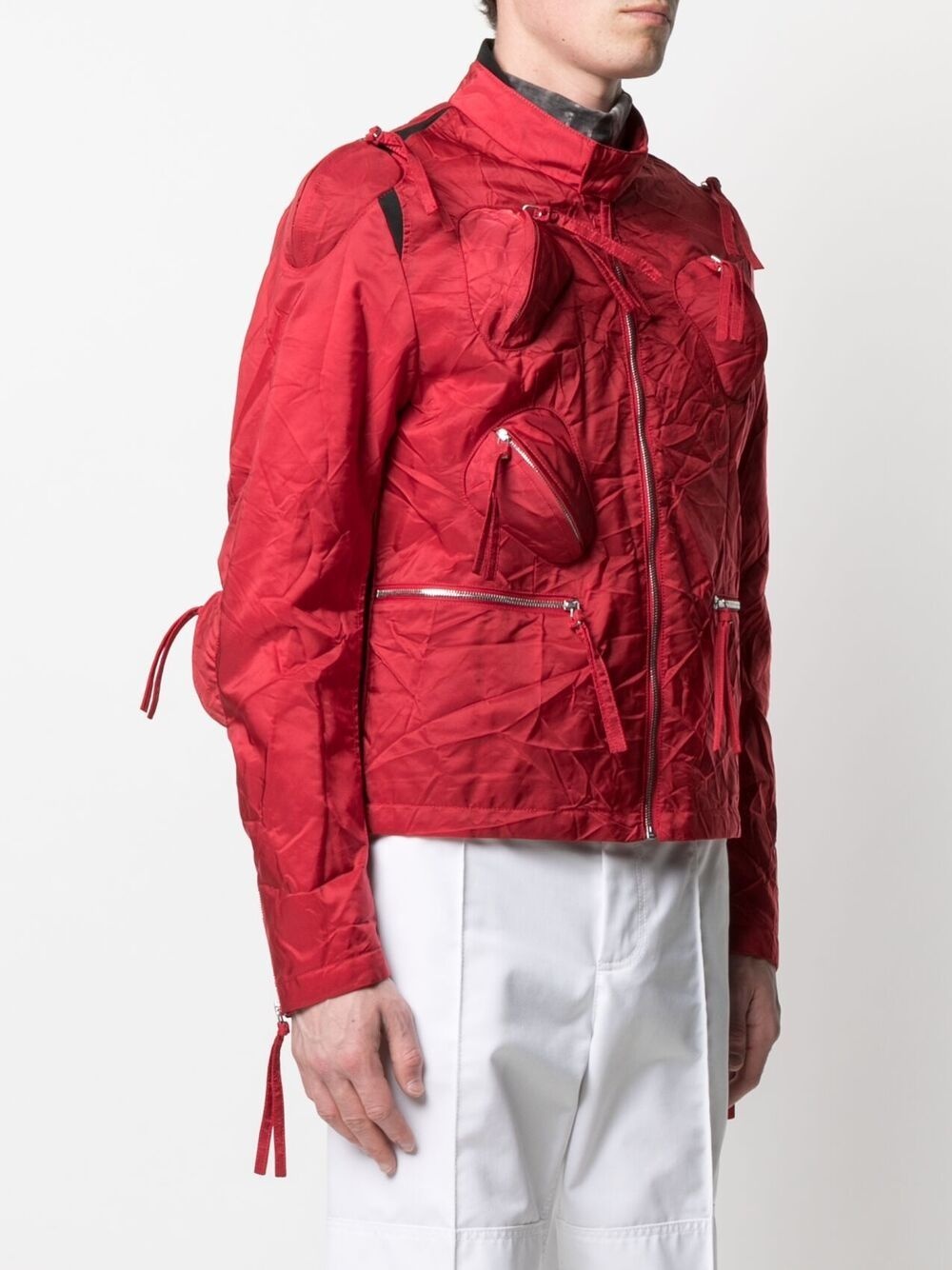 crinkled effect zip-up jacket - 3