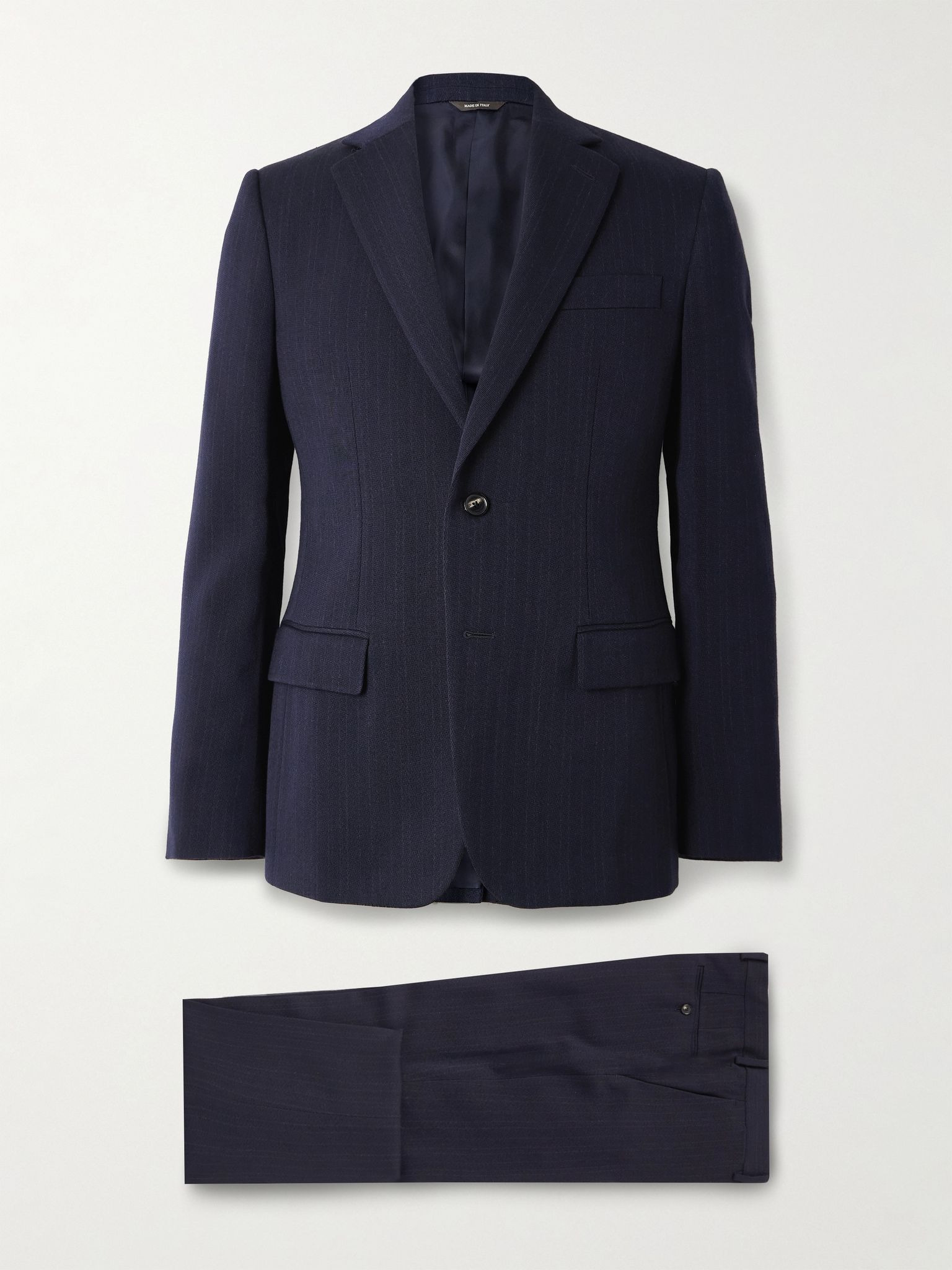 International Pinstriped Virgin Wool Suit Navy - 1