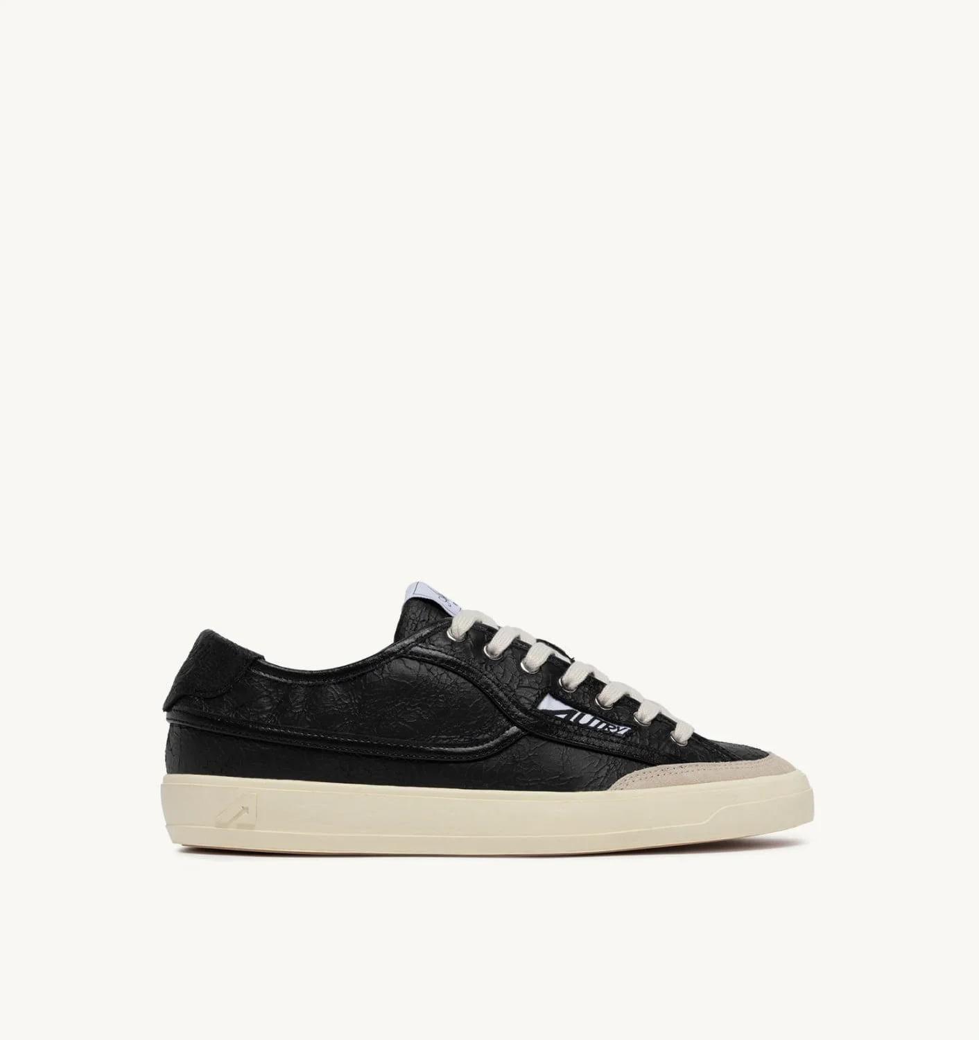 WINDSCAPE LOW SNEAKERS IN BLACK AND SAND CRACKLE-EFFECT LEATHER - 1