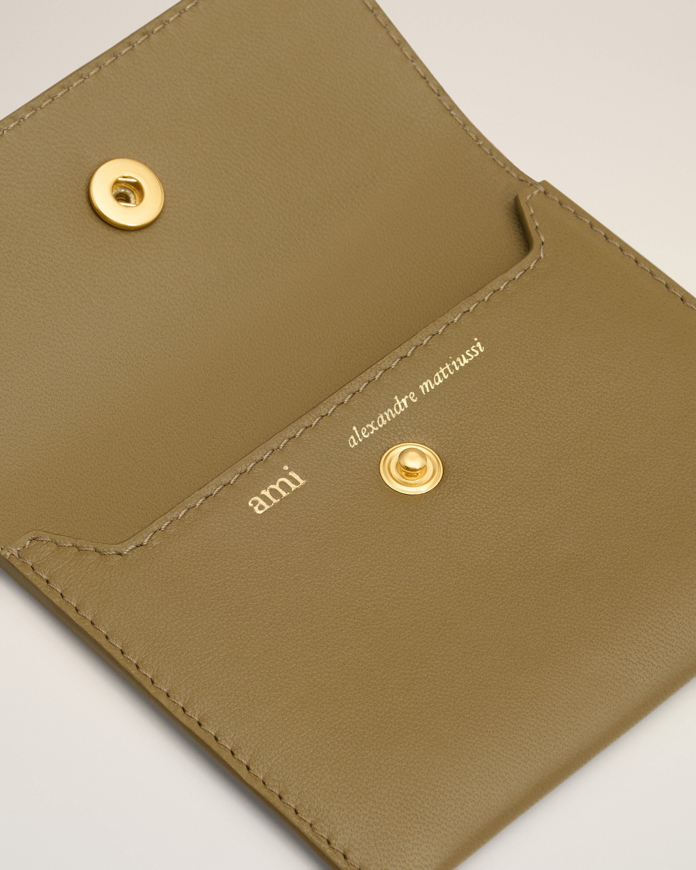 KHAKI LEATHER CARROUSEL FOLDED CARD HOLDER - 3