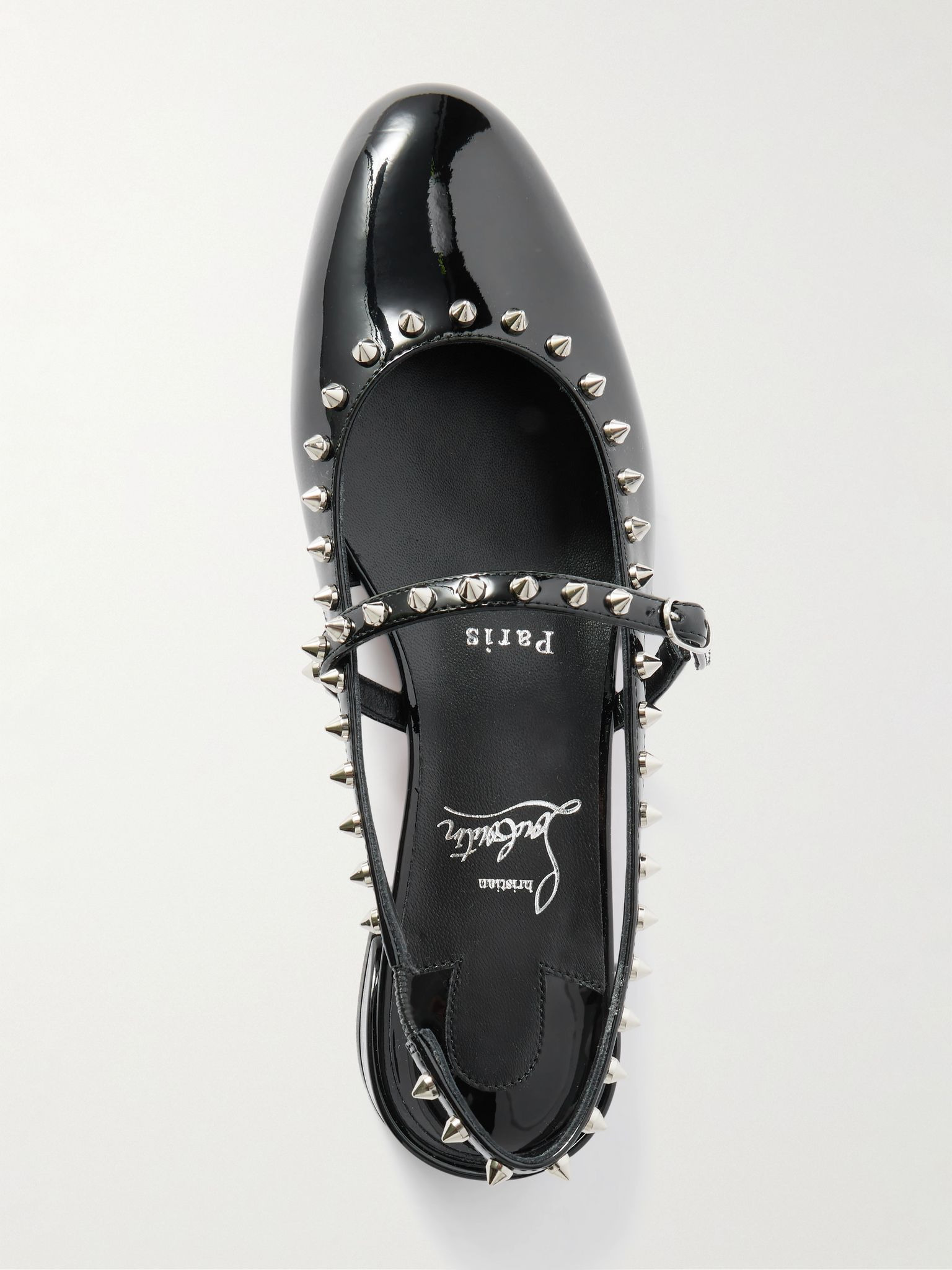 Sweet Janispikes studded patent-leather slingback flats Black - 5