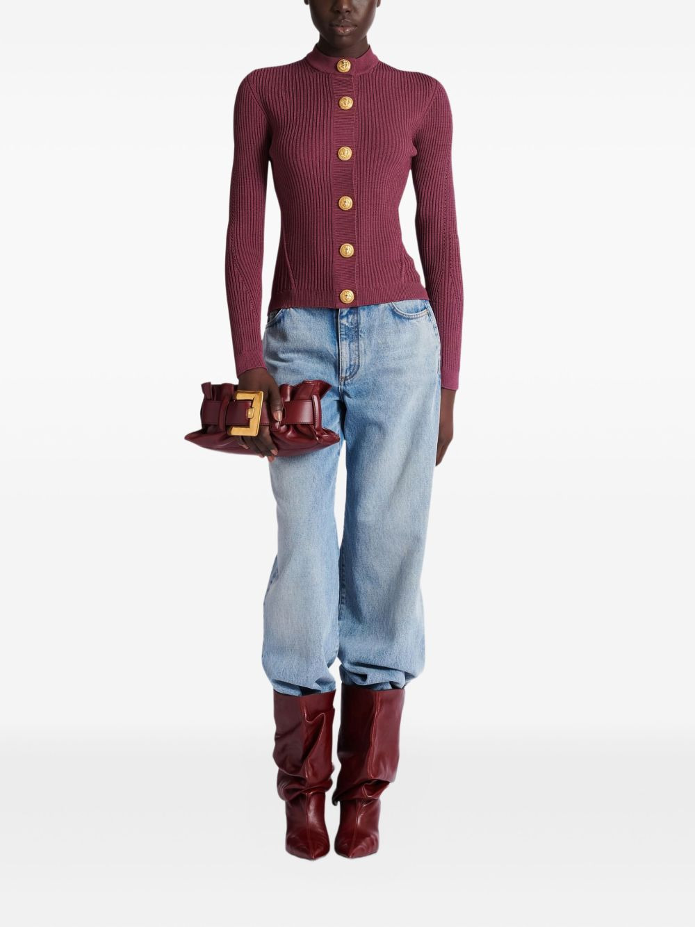 ribbed buttoned cardigan - 2
