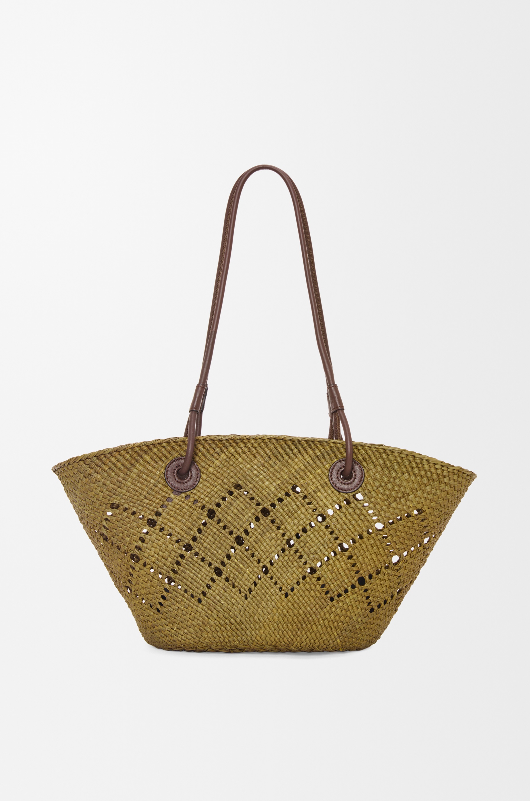 Small Anagram Basket bag in iraca palm and calfskin - 3