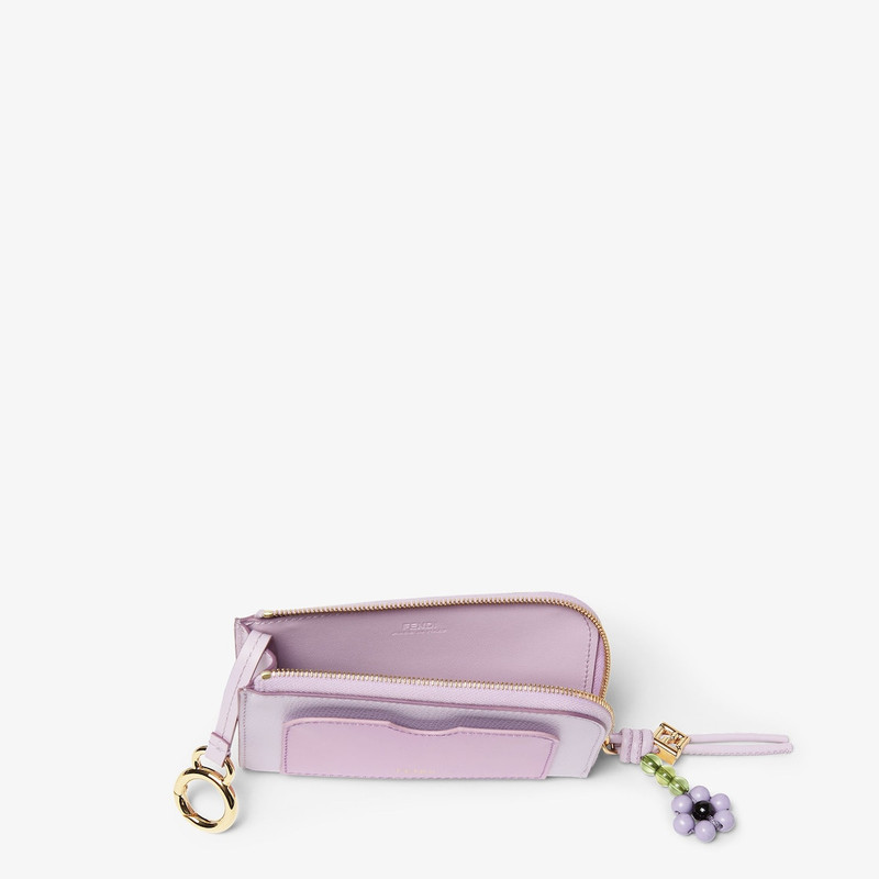FENDI FF Diamonds Card Case Pouch Lilac leather card case outlook