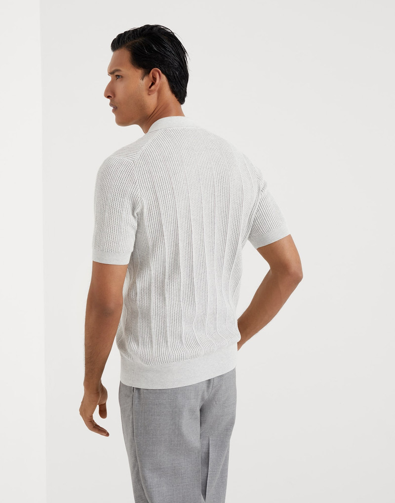 Brunello Cucinelli Cotton textured rib knit polo outlook